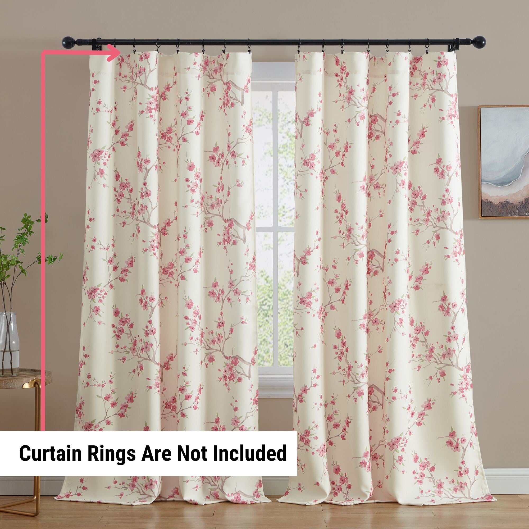 HLC.me Jasmine Floral Light Blocking Curtain Rod Pocket Pole Top Panels - Set of 2