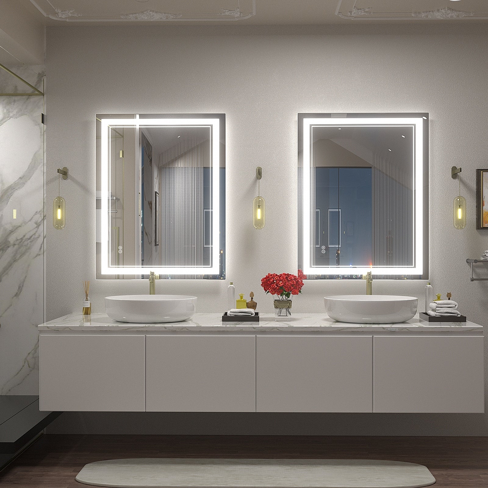 Apmir Frameless LED Anti-fog Bathroom Vanity Mirror in Tempered Glass