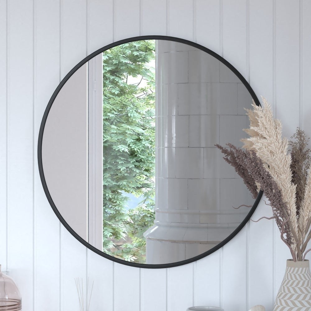 Wall Mount Shatterproof Round Accent Wall Mirror with Metal Frame