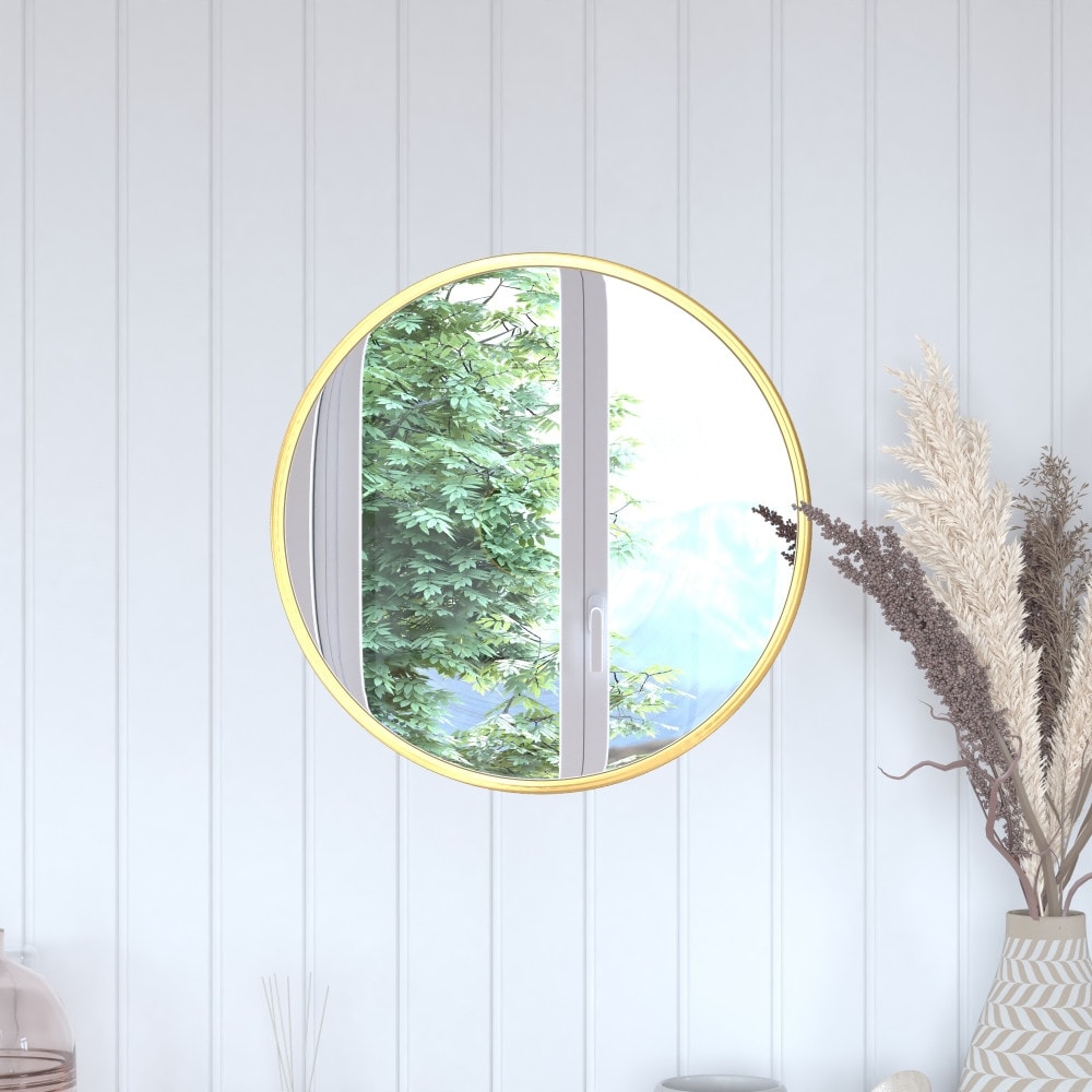 Wall Mount Shatterproof Round Accent Wall Mirror with Metal Frame