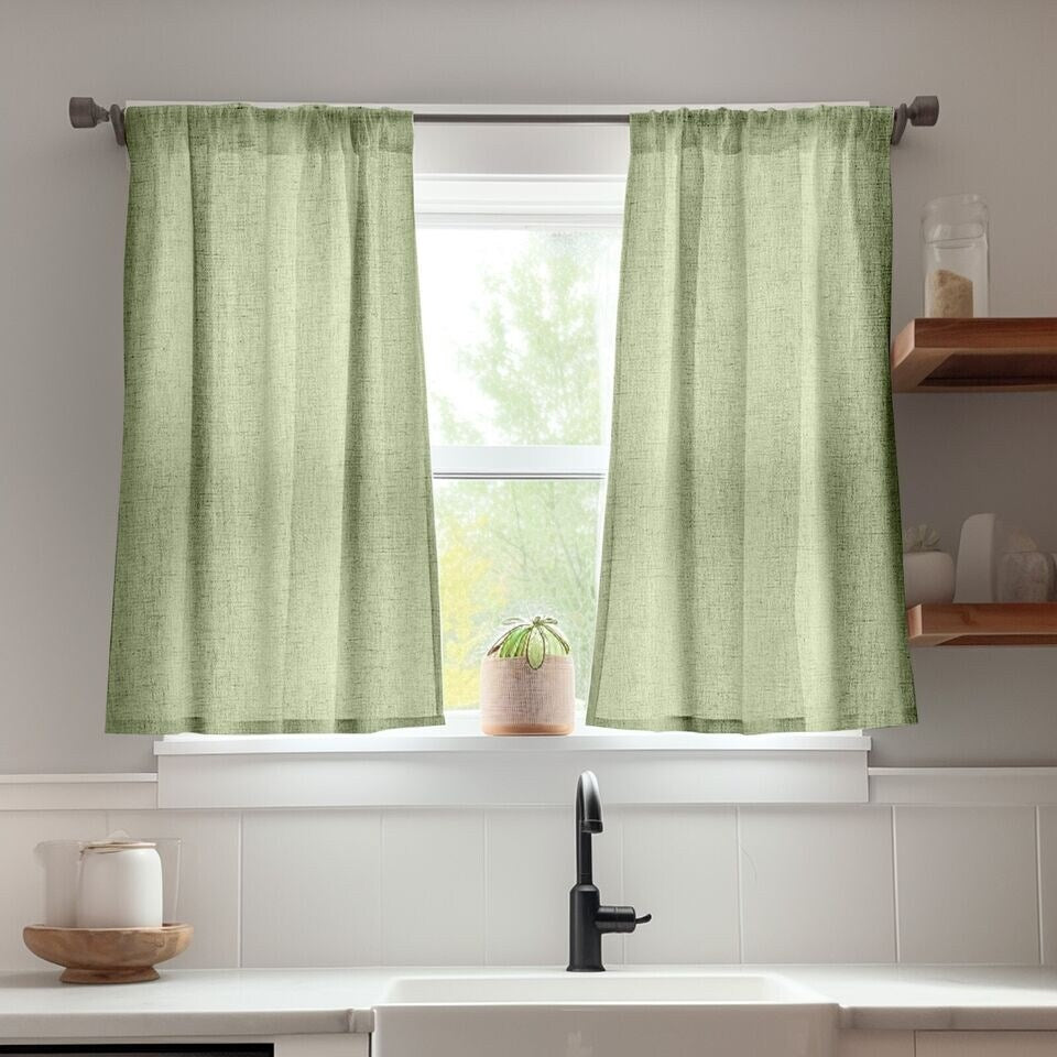 Privacy Linen Short Curtains Light-Filtering 26x36 Inch