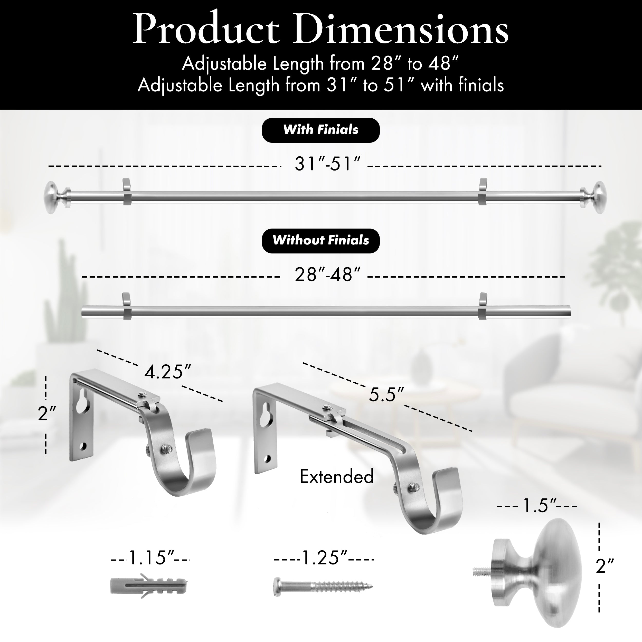 Meriville 1-Inch Diameter Prima Single Window Curtain Rod