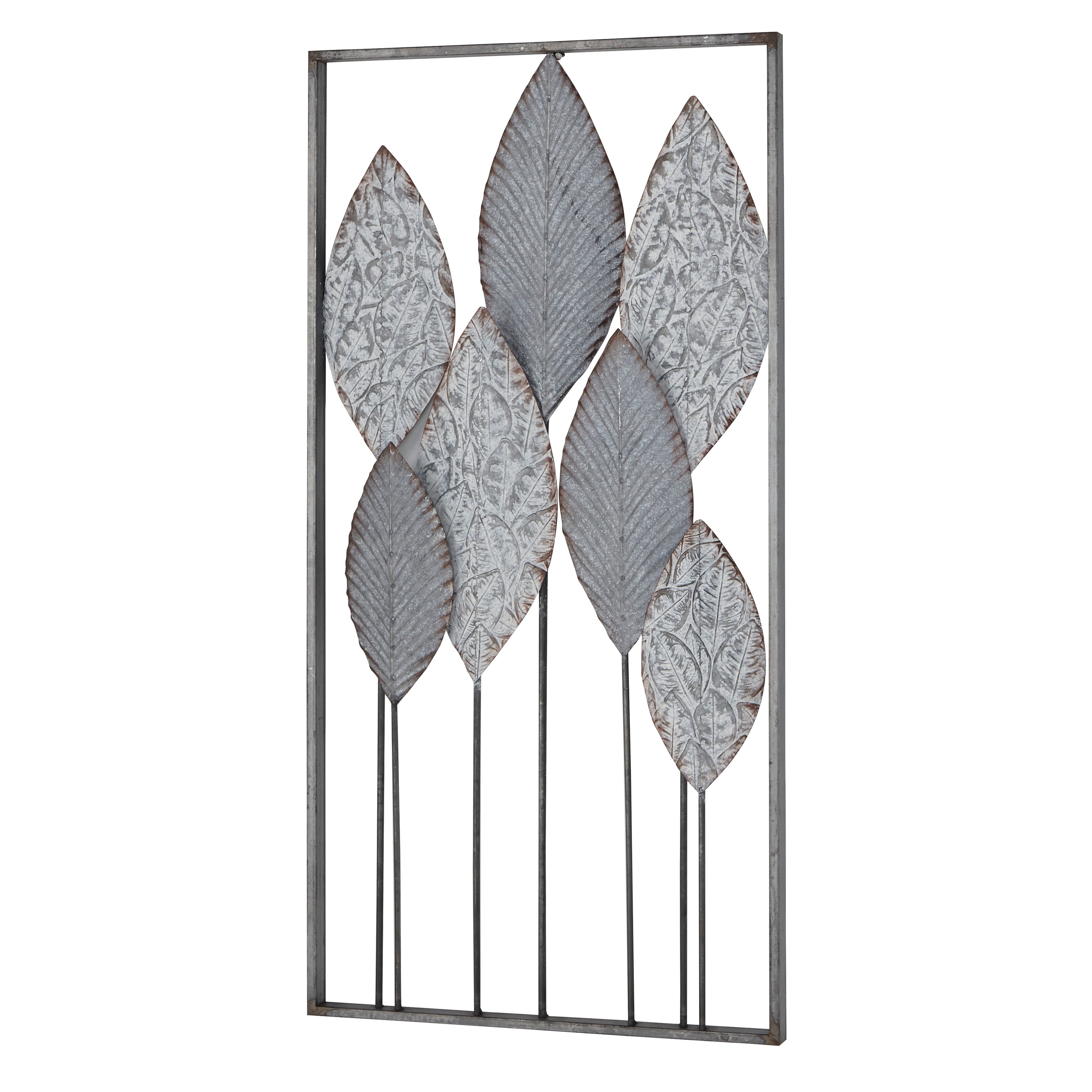 Contemporary Metal Tall Cut-Out Leaf Wall Decor with Intricate Laser Cut Designs - Bronze, Gray, Brass