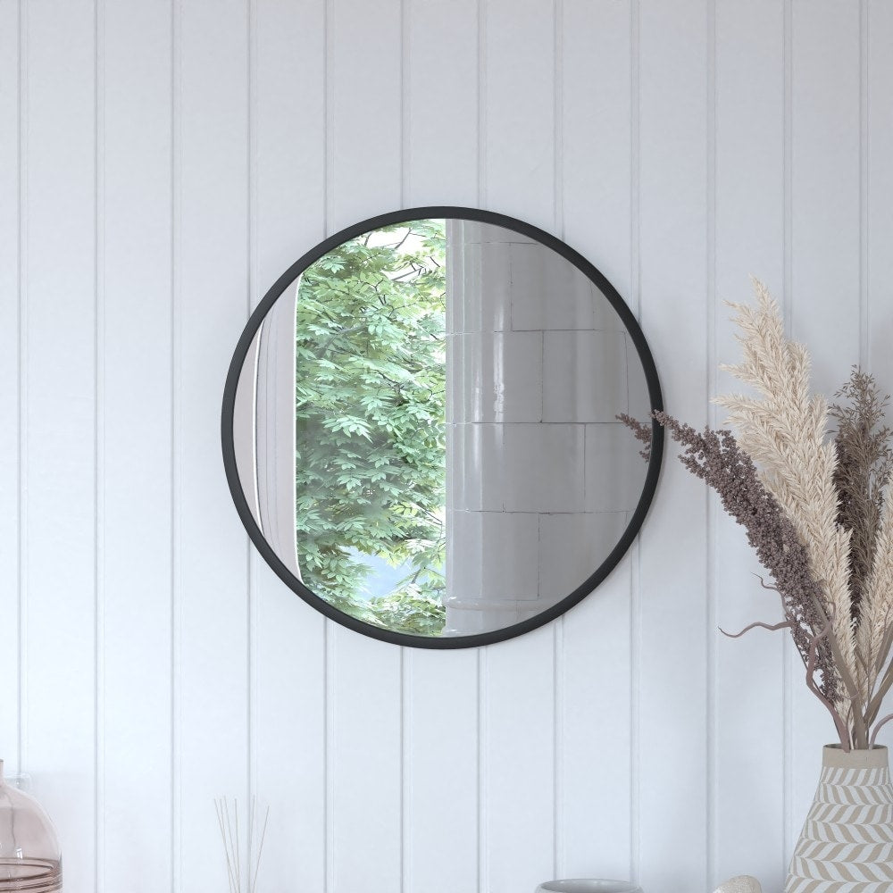 Wall Mount Shatterproof Round Accent Wall Mirror with Metal Frame