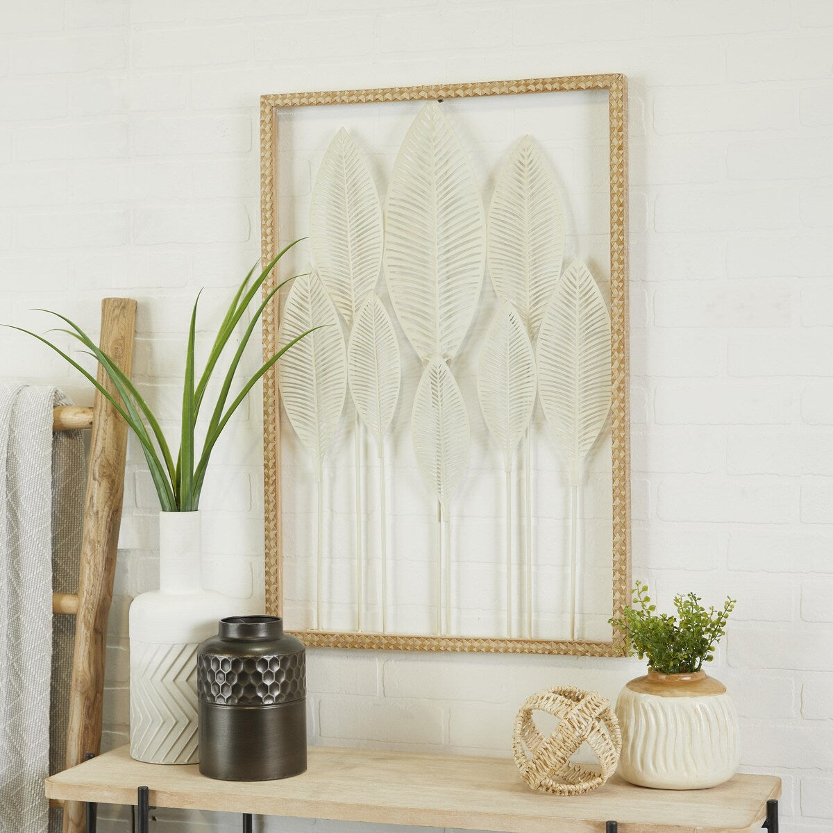 Metal Leaf Tall Cut-Out Home Wall Decor with Intricate Laser Cut Designs - White - Roche River Decor