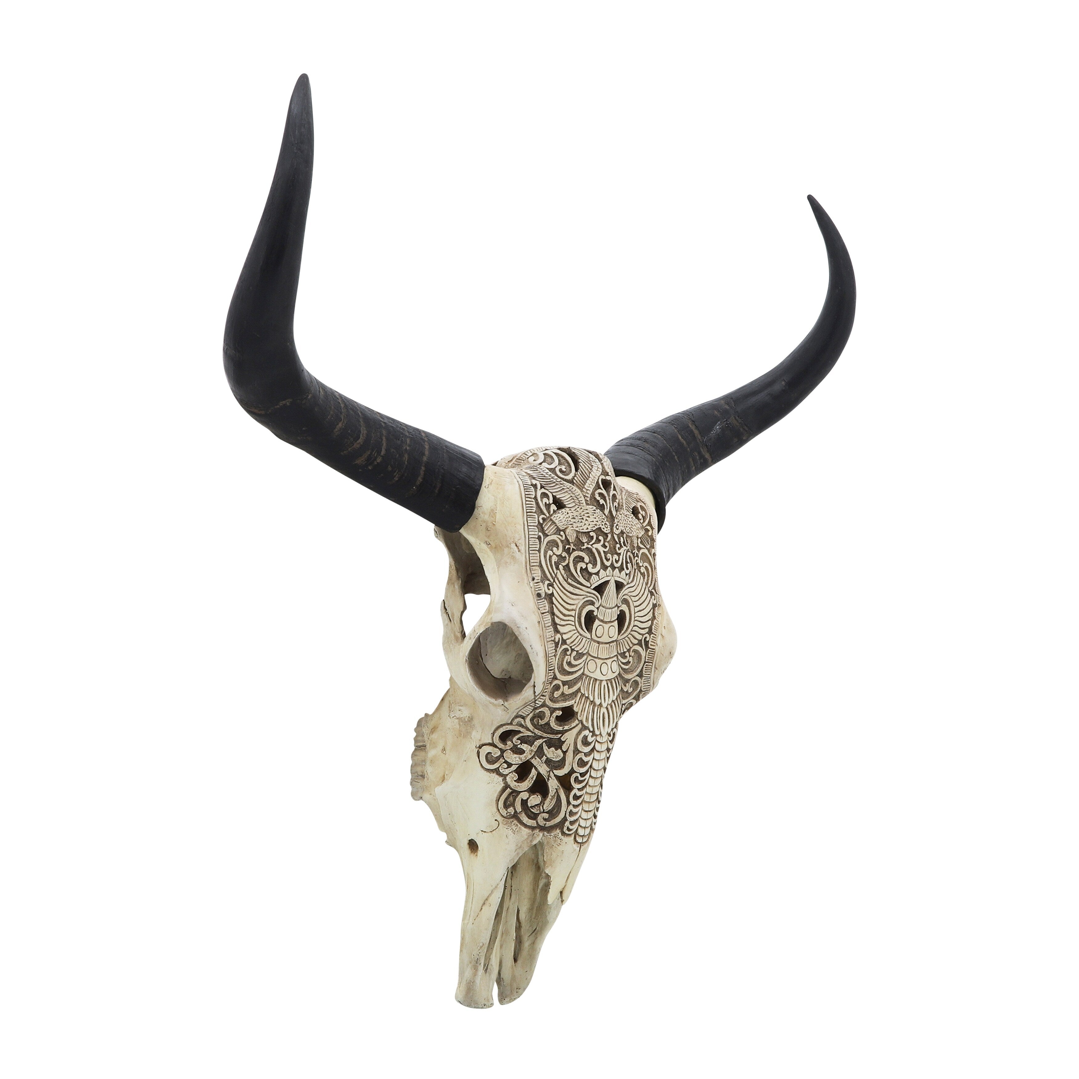 Sagebrook Home Boho Resin 28 Bull Skull Wall Accent, Ivory/Black