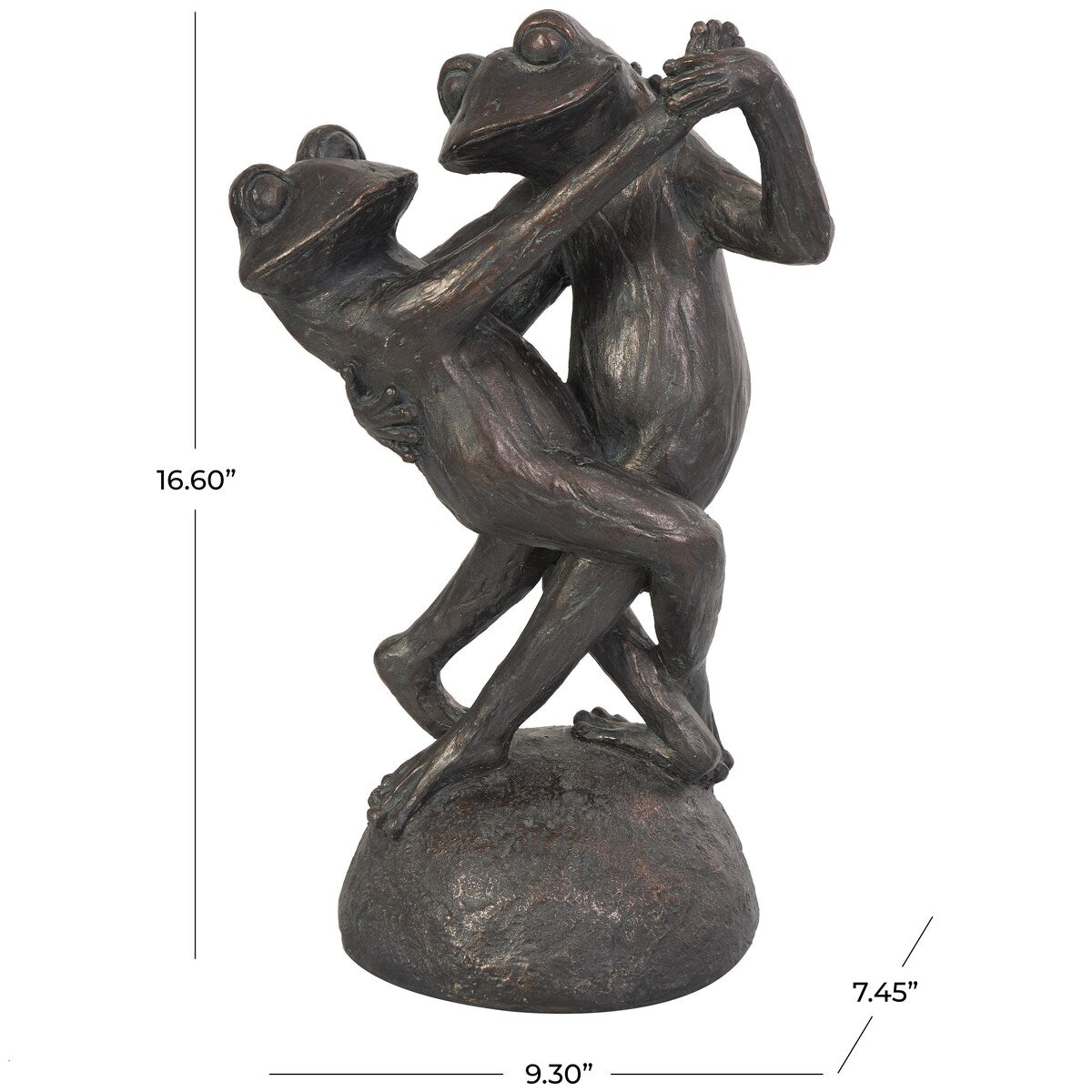 Resin Frog Patina Dancing Decorative Sculpture with Rock Base - Bronze - Roche River Decor