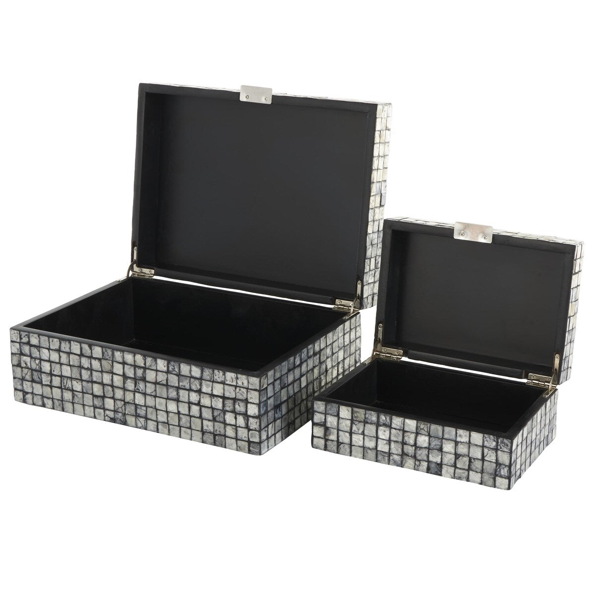 Mother of Pearl Shell Geometric Handmade Square Mosaic Storage Decorative Box - Set of 2 Gray - Roche River Decor