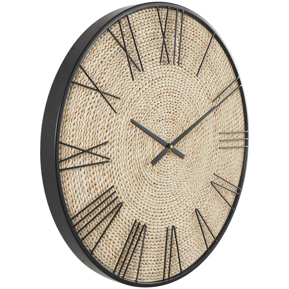 Dried Plant Coiled Decorative Wall Clock with Black Metal Frame - Brown - Roche River Decor