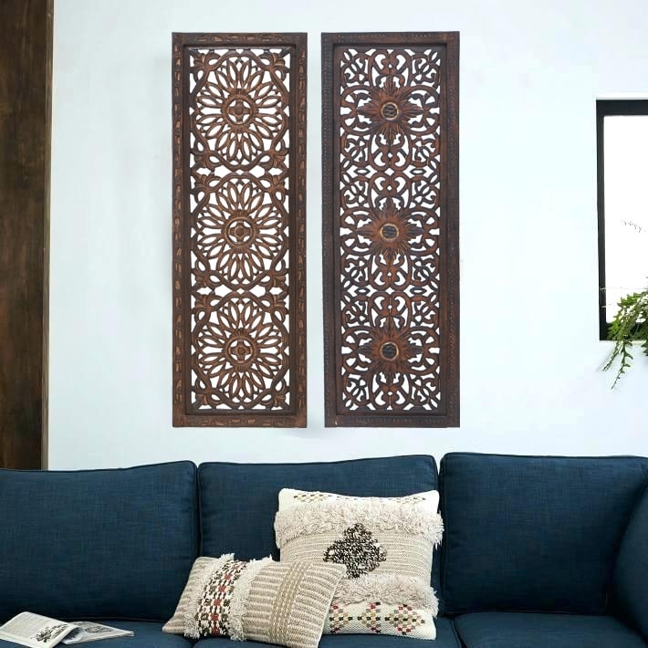 Benzara Floral Hand Carved Wooden Wall Panels, Assortment of Two, Brown