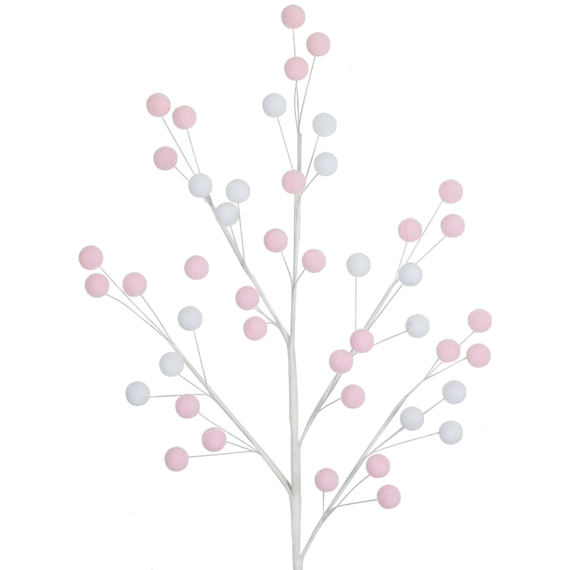 24 Pink and White Pom Pom Christmas Spray