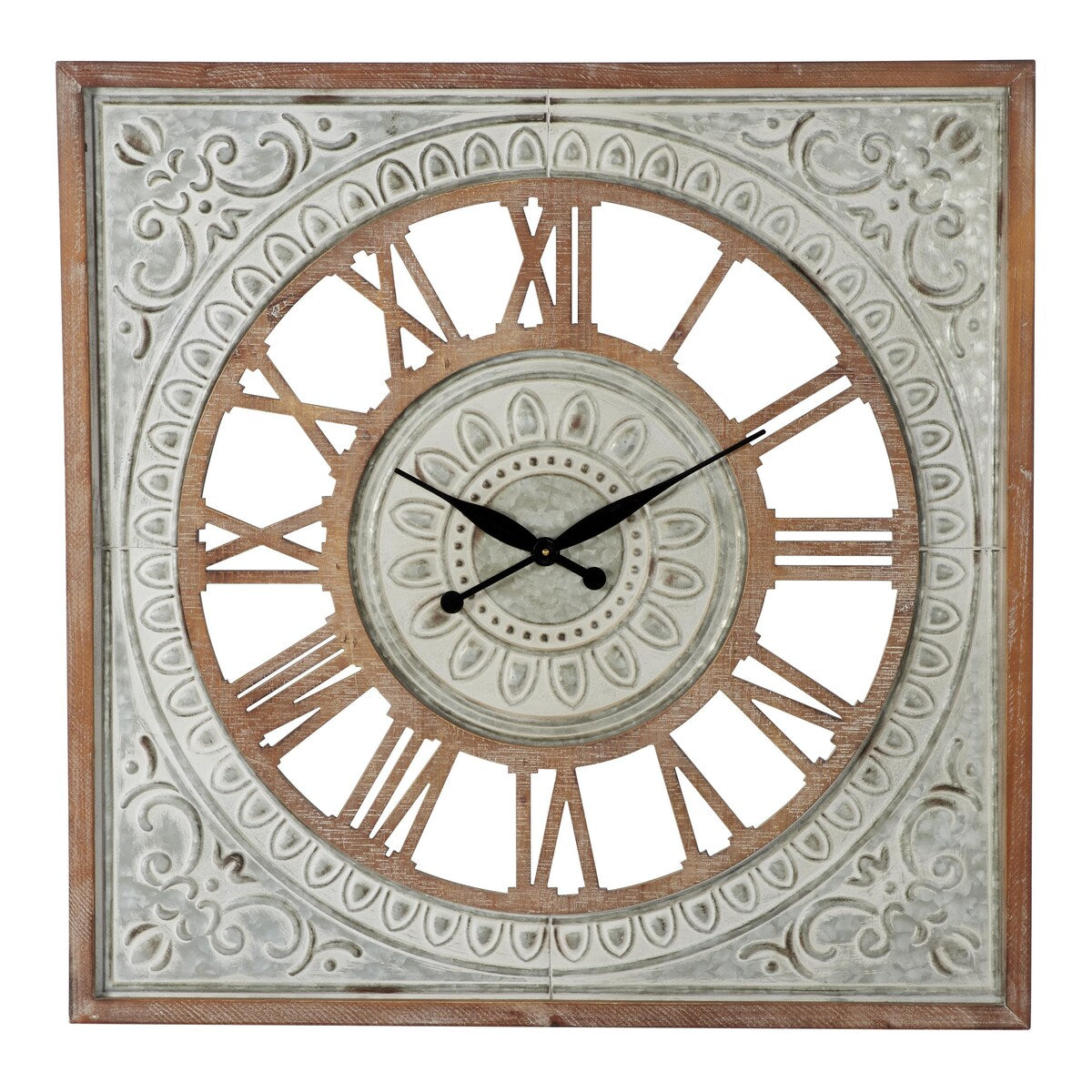 Metal Scroll Decorative Wall Clock with Embossed Metal - Brown - Roche River Decor