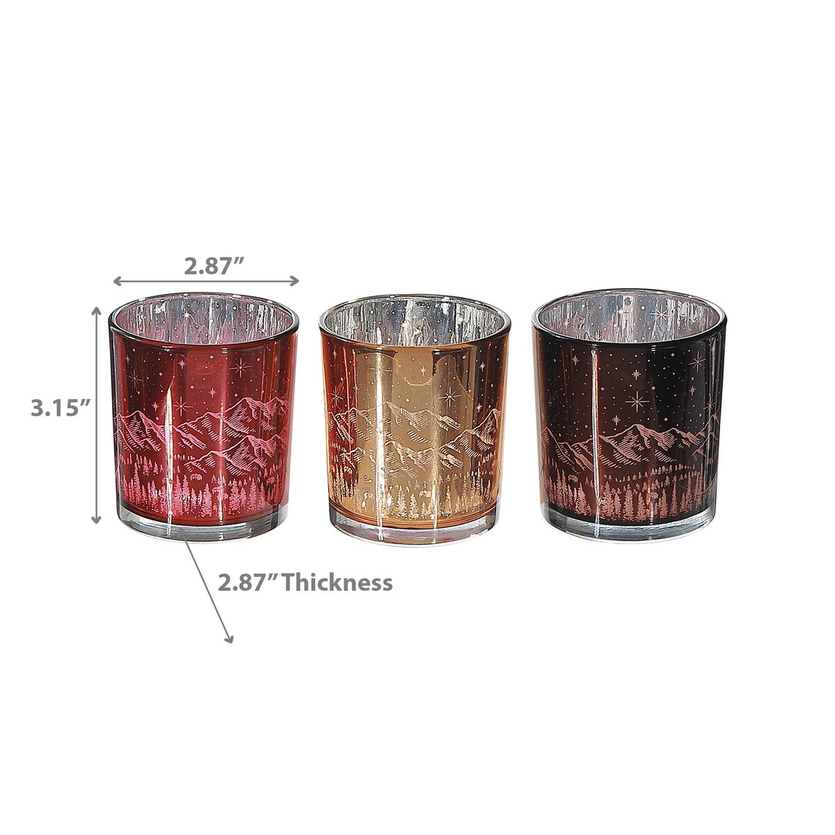 Glass Tealight Holders Midnight Forest - Set of 3 - Multi