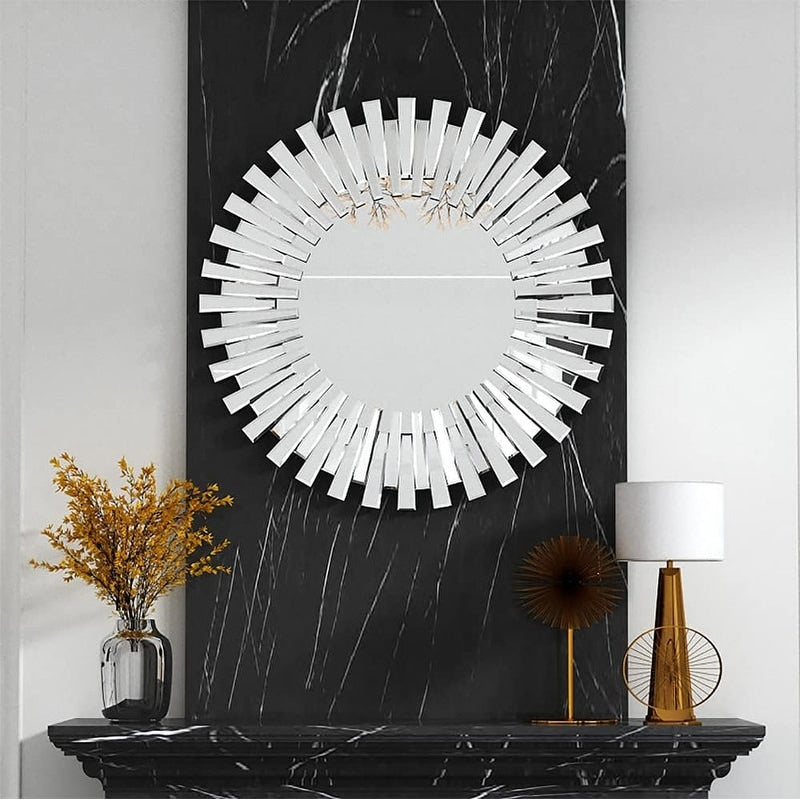 Round Sunburst Accent Wall Mirror Silver Decor Mirror