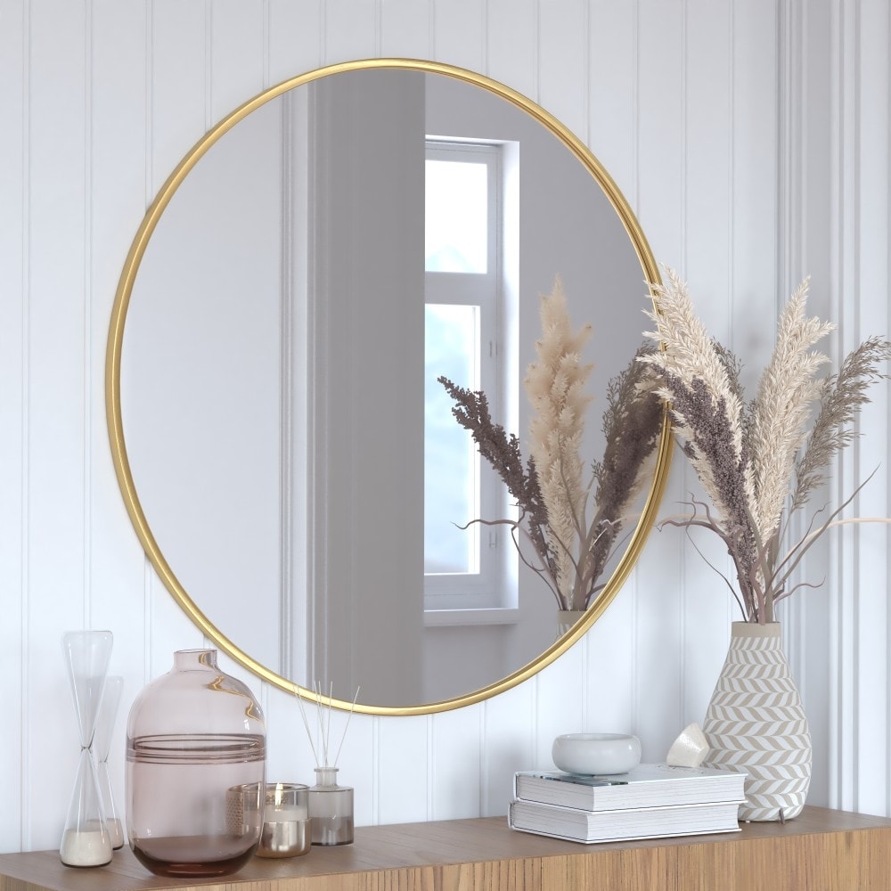 Wall Mount Shatterproof Round Accent Wall Mirror with Metal Frame