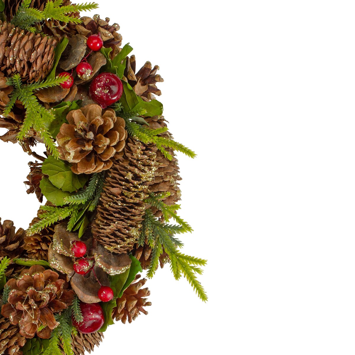 Real Touch Glittered Pine and Pinecone Artificial Christmas Wreath - 13 - Unlit