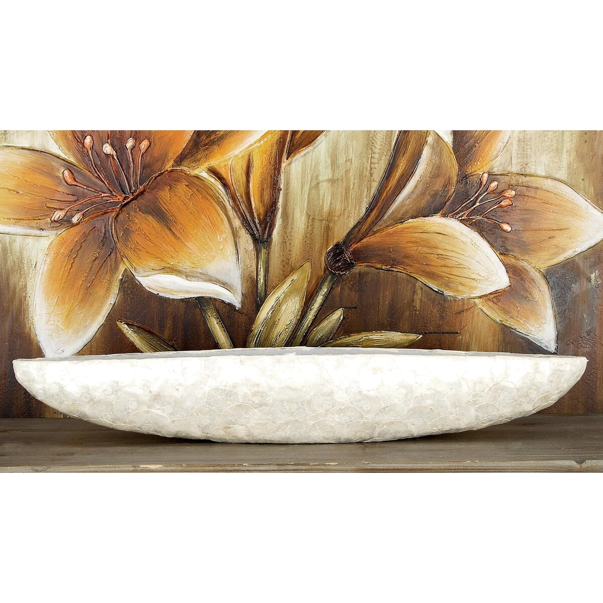 Capiz Shell Long Oval Decorative Decorative Bowl with Mosaic Shell Accents - White - Roche River Decor