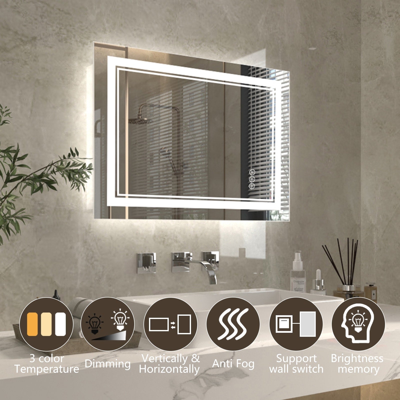 ExBrite Anti-Fog LED Bathroom Mirror with Endless Dimming