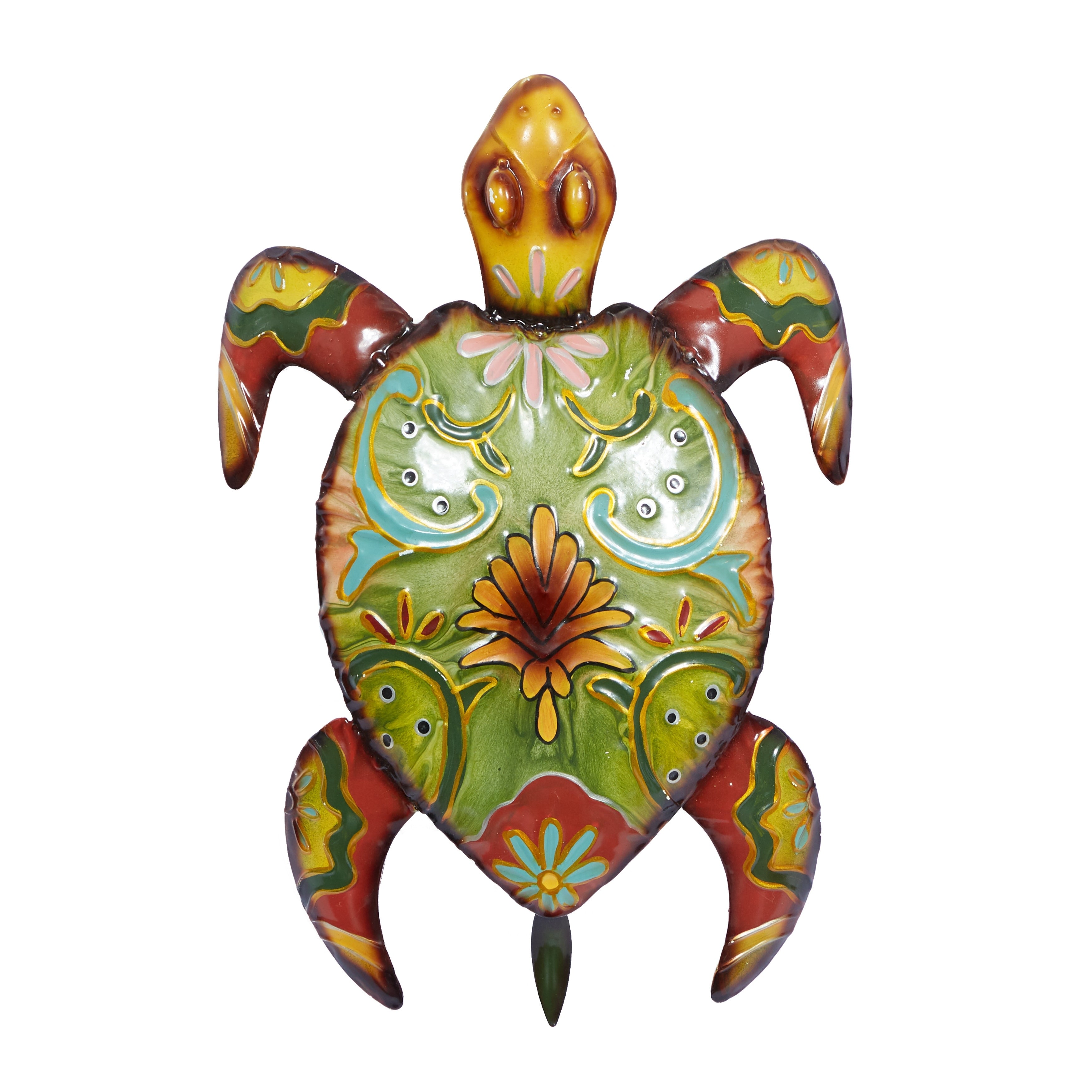 Multi Colored Metal Indoor Outdoor Turtle Wall Decor - 19 x 13 x 3