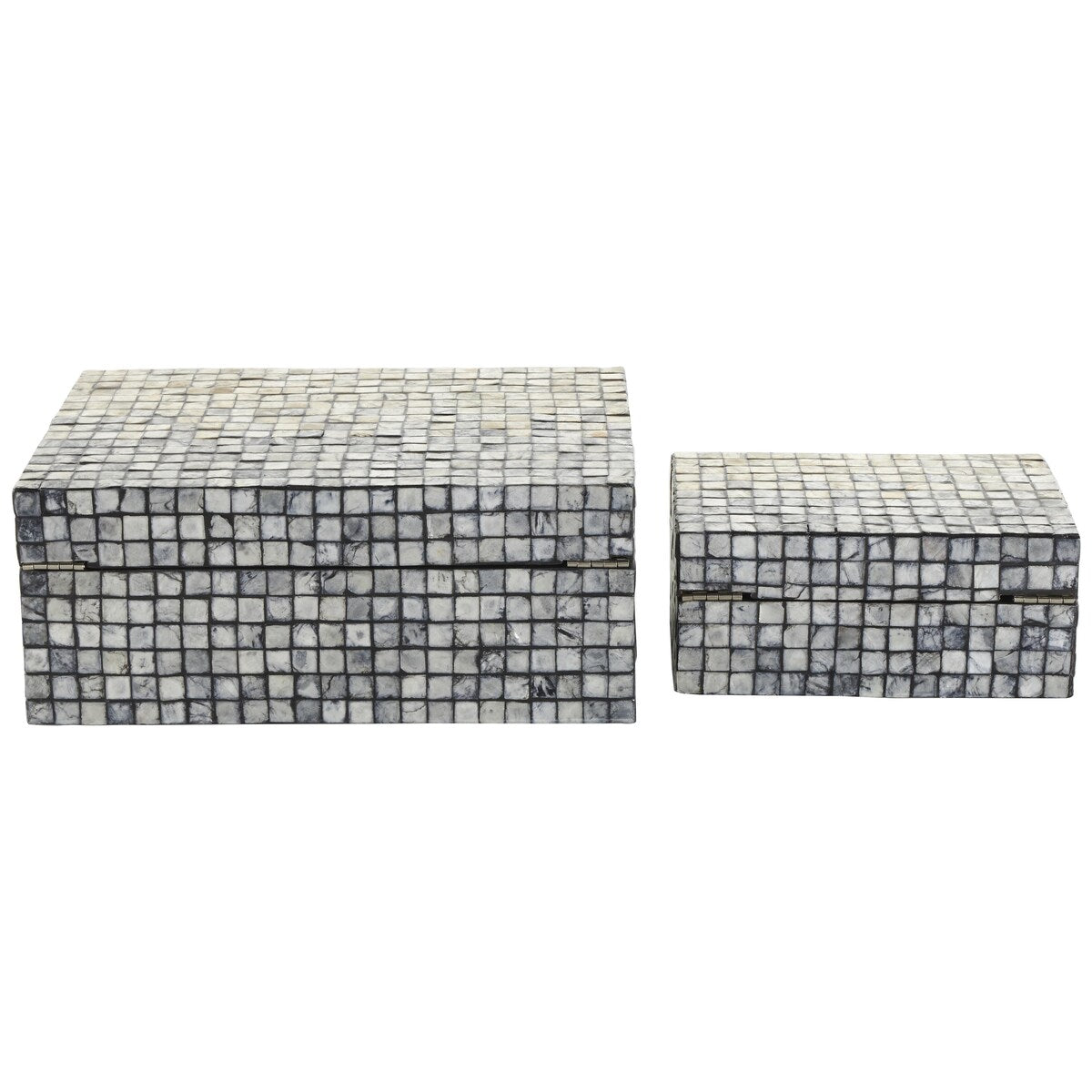 Mother of Pearl Shell Geometric Handmade Square Mosaic Storage Decorative Box - Set of 2 Gray - Roche River Decor