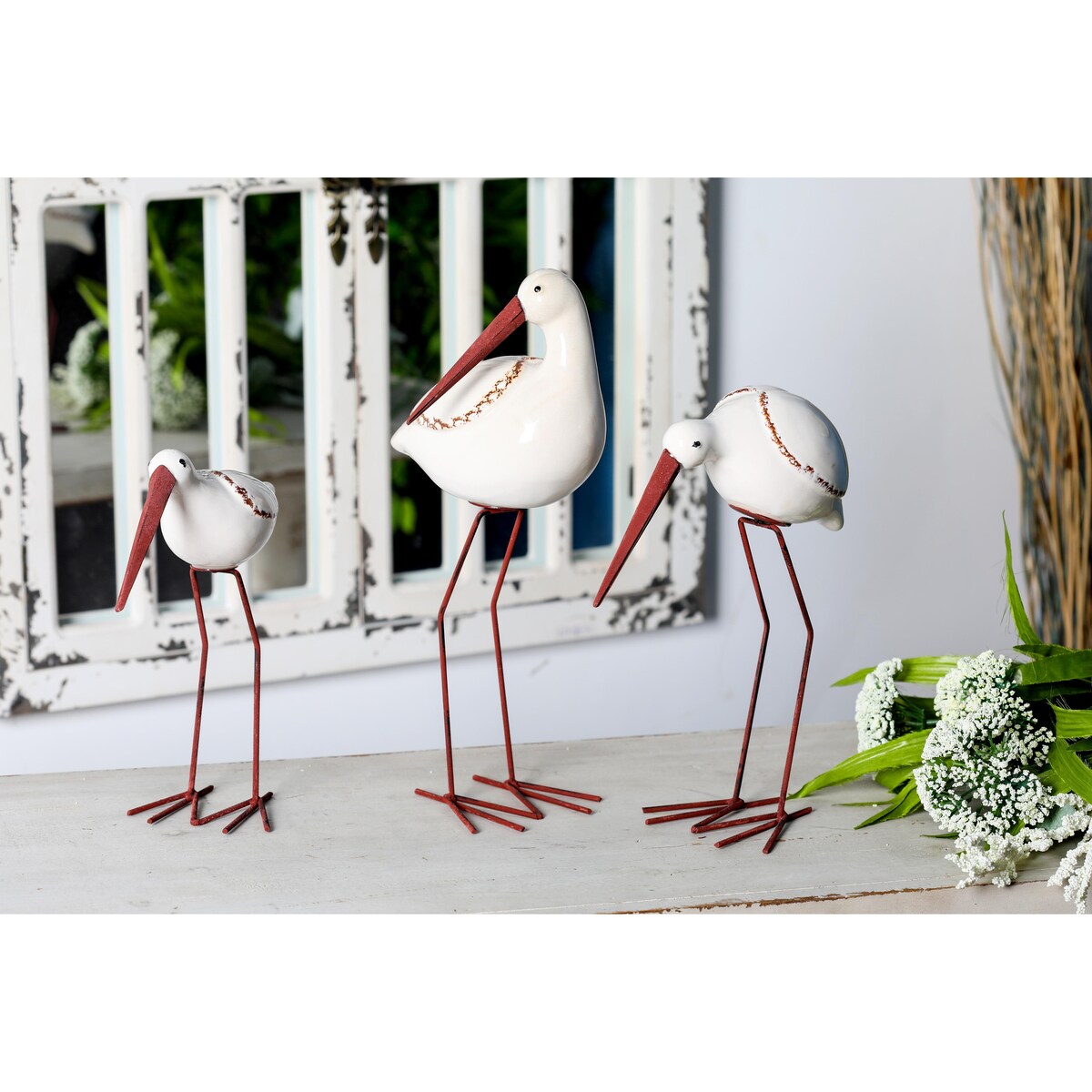 Ceramic Bird Decorative Sculpture - Set of 3 White - Roche River Decor