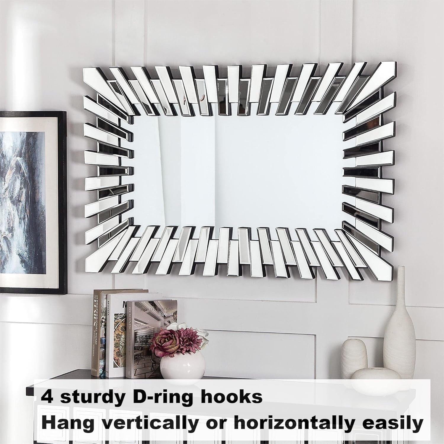 Rectangle Accent Wall Mirror Sunburst Silver Decor