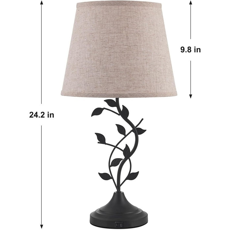 Traditional Tall Vintage Table Lamp USB Rechargeable Nightstand Light - 9.8D x 9.8W x 24.4H