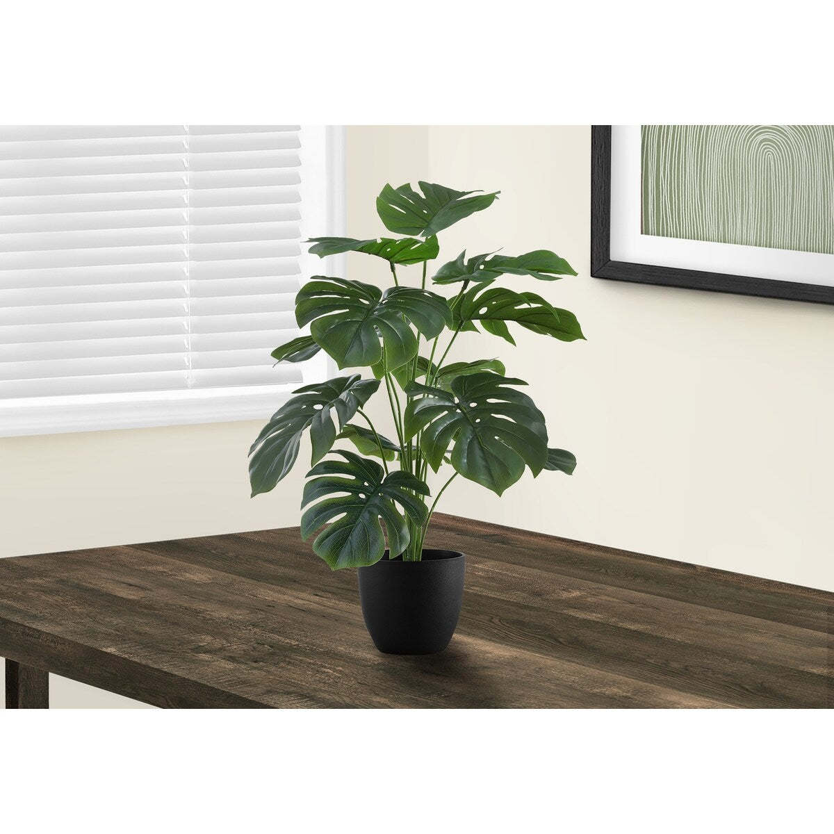 Artificial Plant, 24 Tall, Monstera, Indoor, Faux, Fake, Table, Greenery, Potted, Real Touch, Decorative, Green Leaves