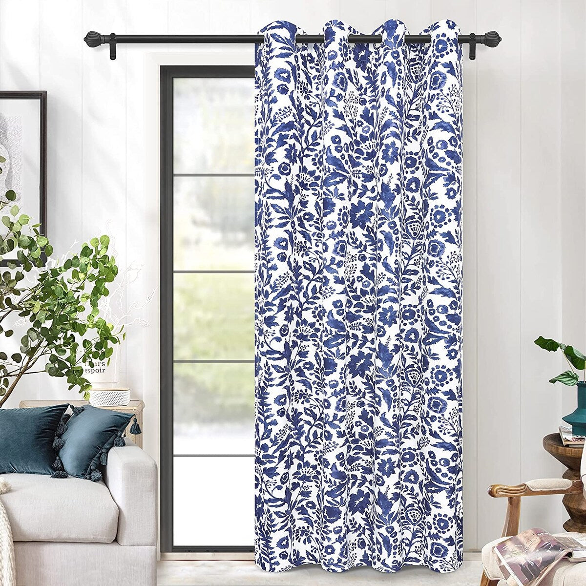 Porch & Den Ouzel Floral Watercolor Blackout Lined Window Curtain Panel Pair