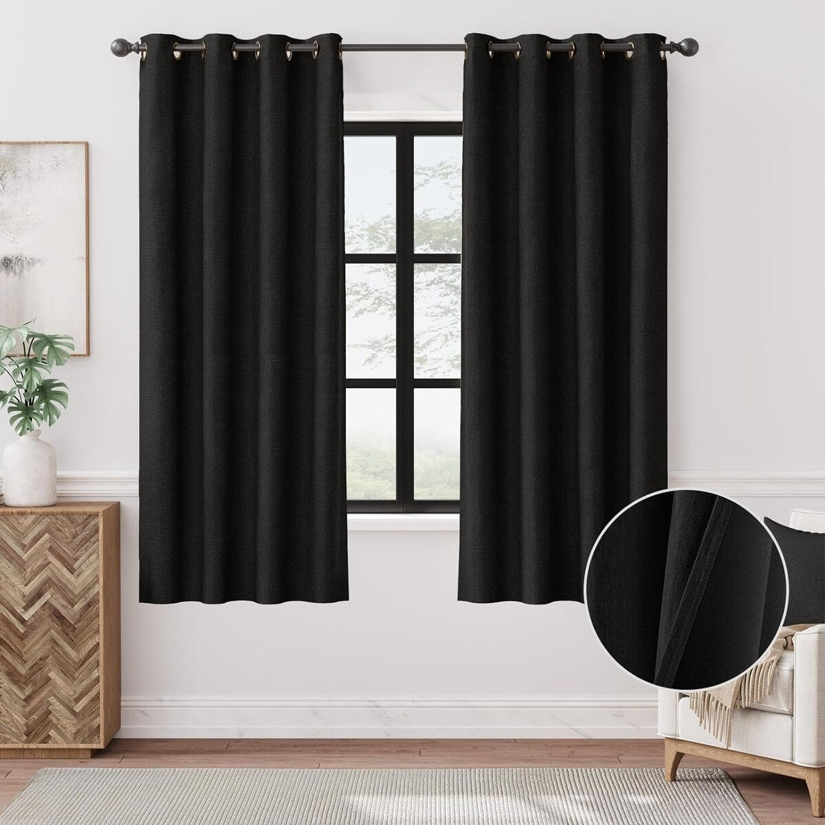 90% Blackout Faux Linen Curtains Thermal Insulated Room Darkening Curtains, 2 Panels Set, Grommet Top Window Treatments