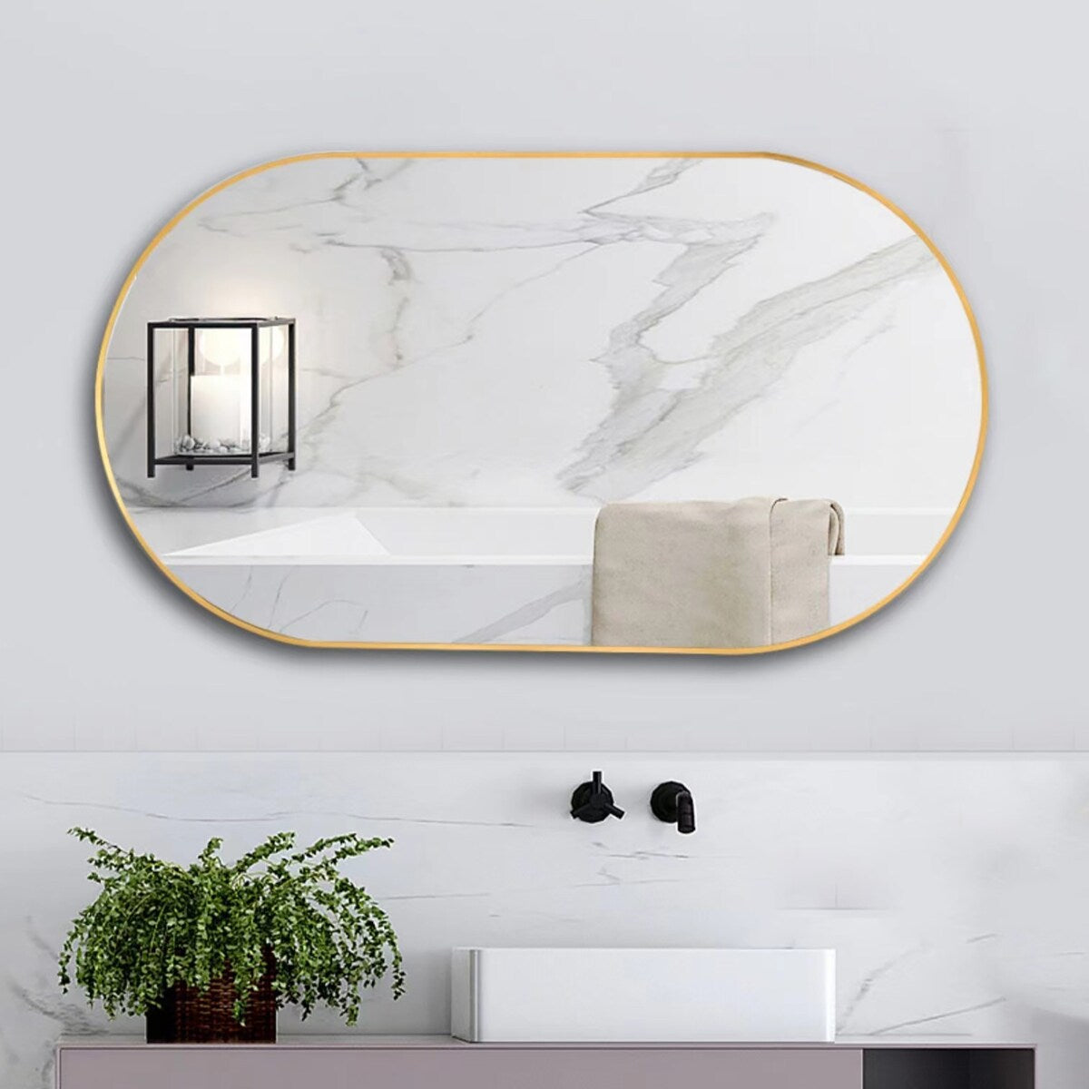 36 in. W x 18 in. H Oval Framed Wall Bathroom Vanity Mirror - 36 x 18