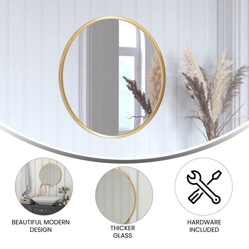 Wall Mount Shatterproof Round Accent Wall Mirror with Metal Frame