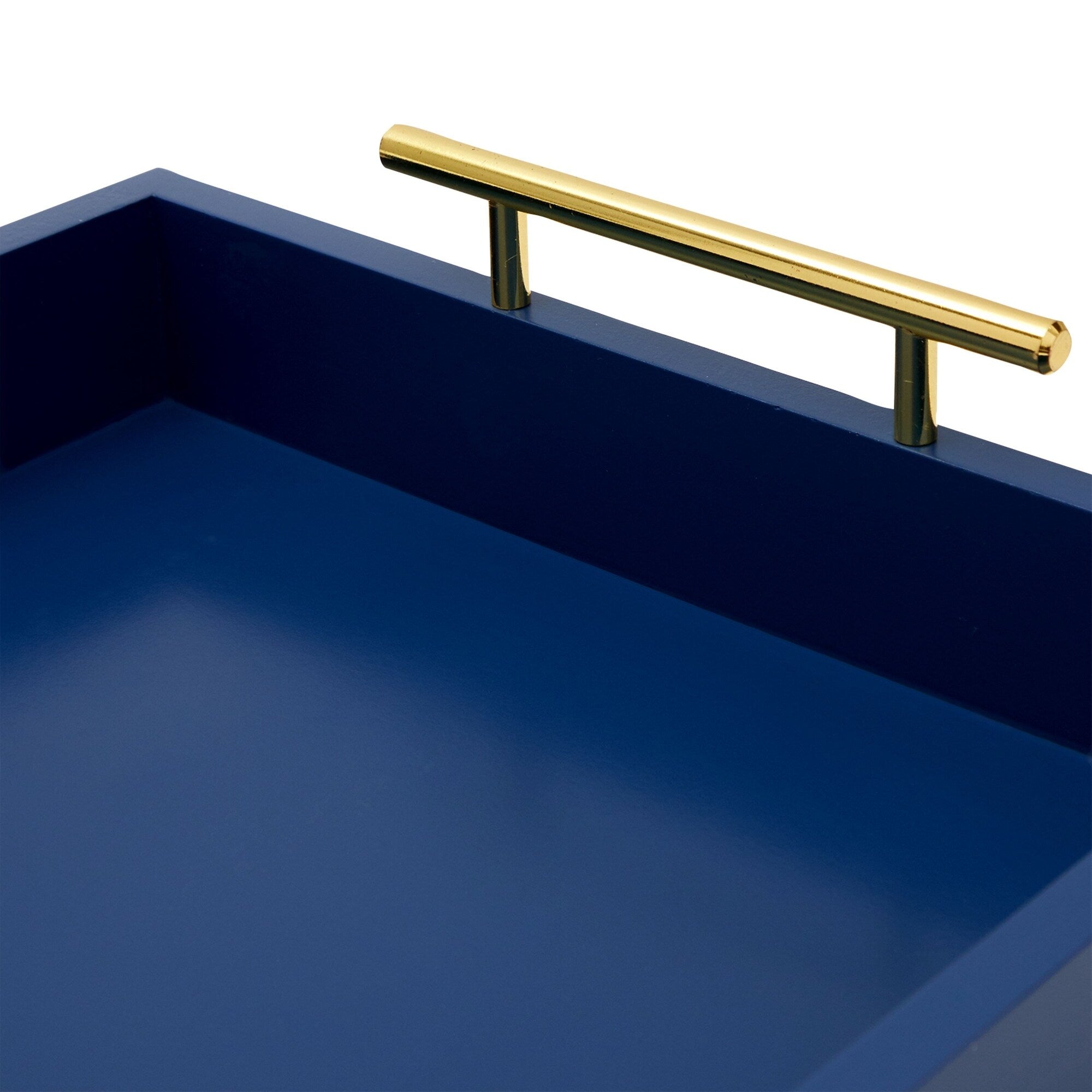 Blue Wooden Serving Tray 16 x 12 with Coasters for Coffee Table, Decorative Interchangeable Gold/ Silver Handles