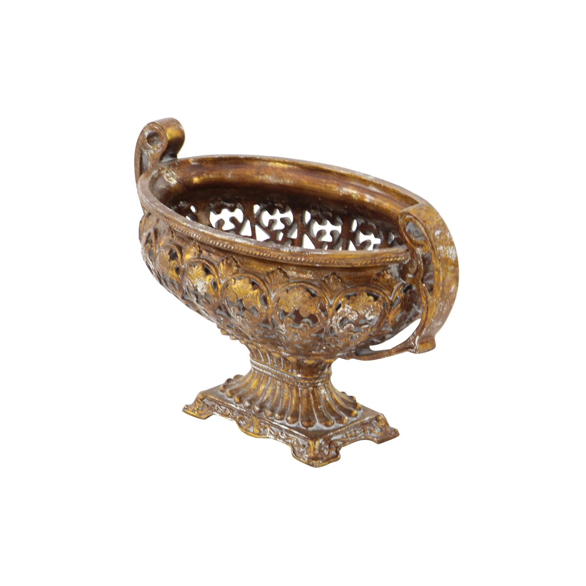 Polystone Ornate Decorative Decorative Bowl with Handles - Gold - Roche River Decor