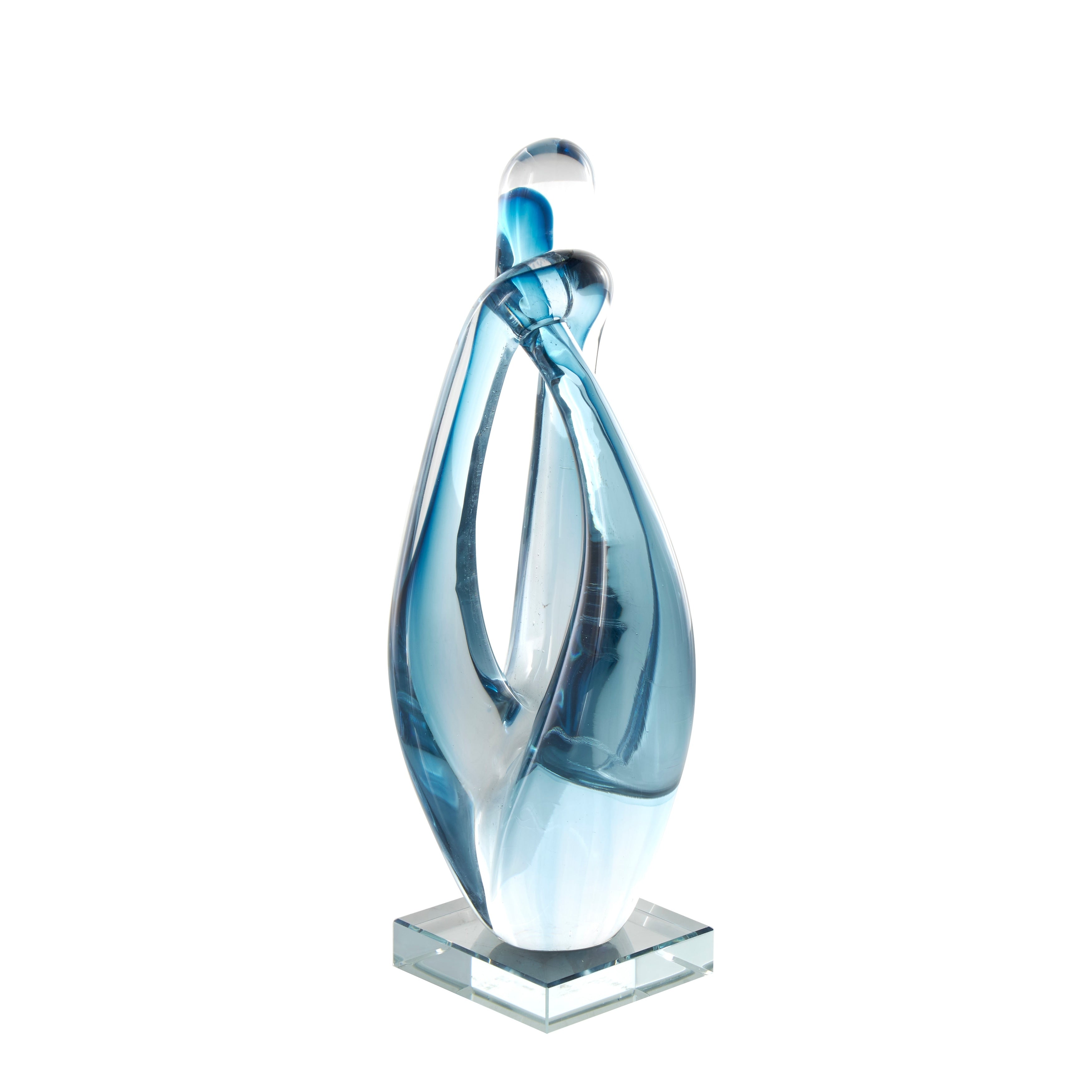 Blue Glass Curved Ombre Abstract Decorative Sculpture