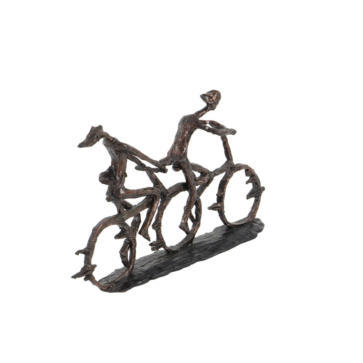 Polystone People Bicycling Decorative Sculpture with Copper Texturing - Bronze - Roche River Decor