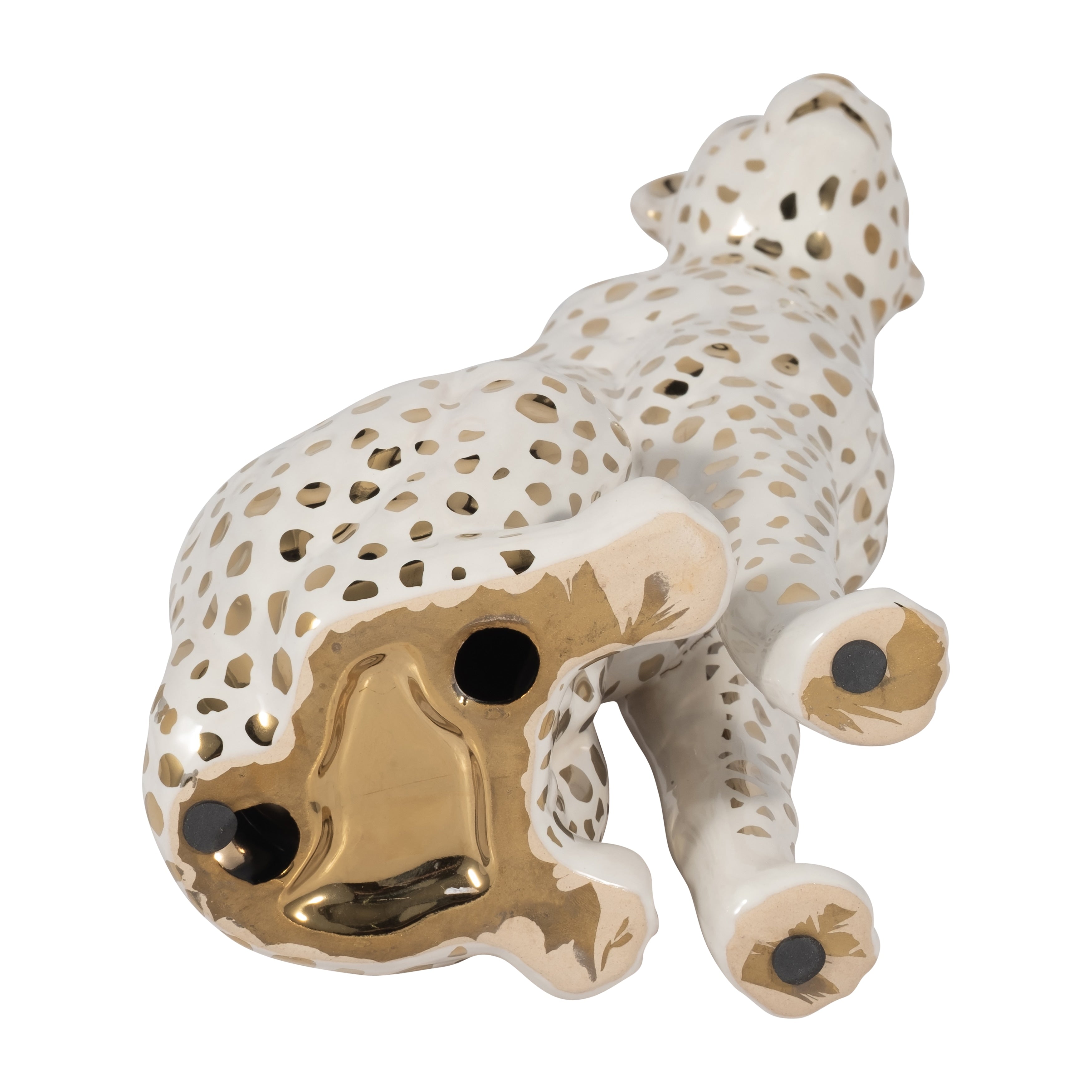 Sagebrook Home 11 Sitting Leopard Sculpture Contemporary Glam Ceramic White and Gold Decorative Animal Figurine - 7 x 4 x 11