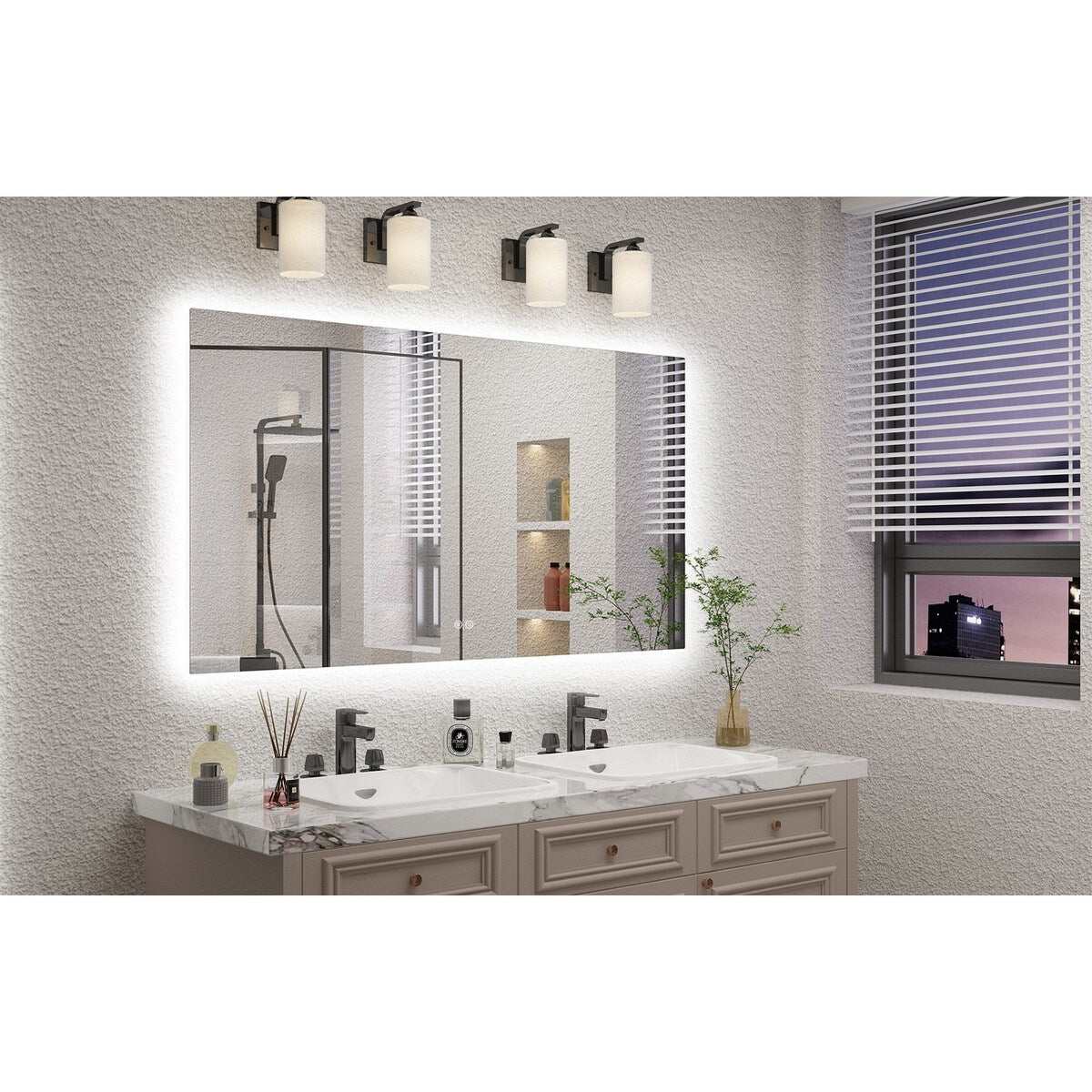 KIOTEE LED Bathroom Mirror Rectangular Frameless Super Bright Backlited LED Anti-Fog Tempered Glass Wall Bathroom Vanity Mirror