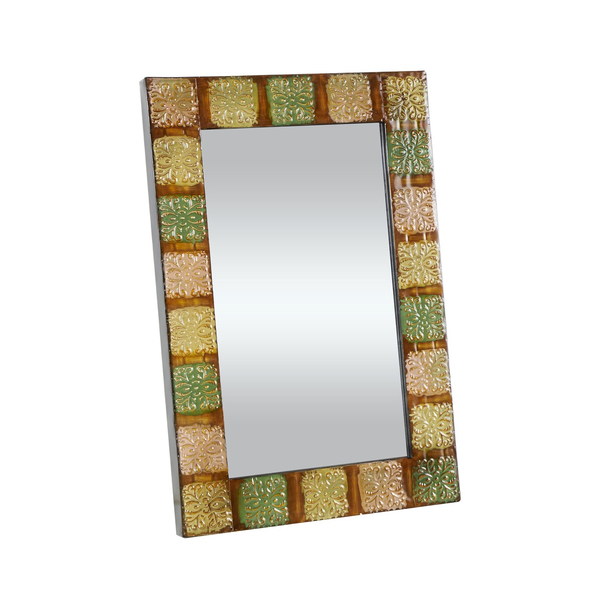 Metal Floral Room Wall Mirror with Embossed Metal - Multi Colored - Roche River Decor