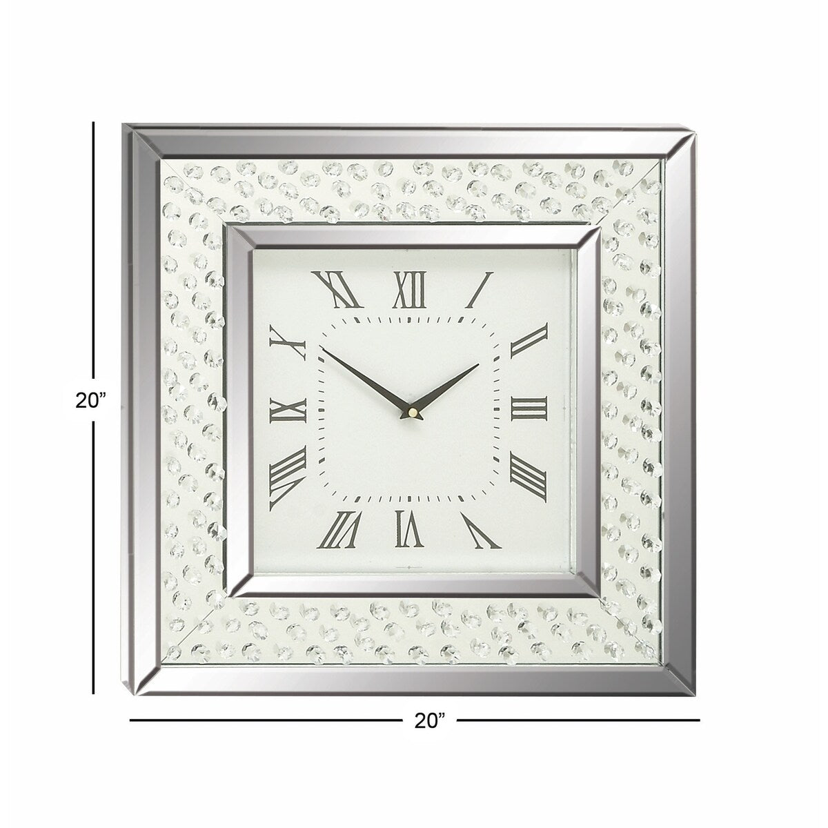 Wooden Mirrored Decorative Wall Clock with Floating Crystals - Silver - Roche River Decor