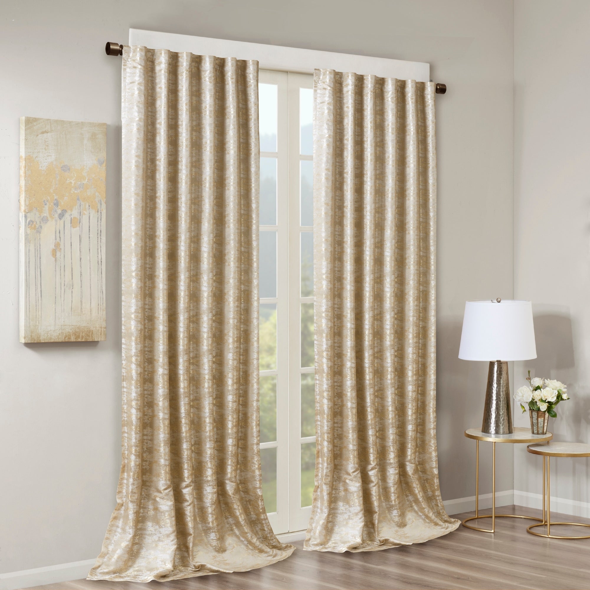 SunSmart Odessa Marble Jacquard Lined Total Blackout Rod Pocket/Back Tab Curtain Panel