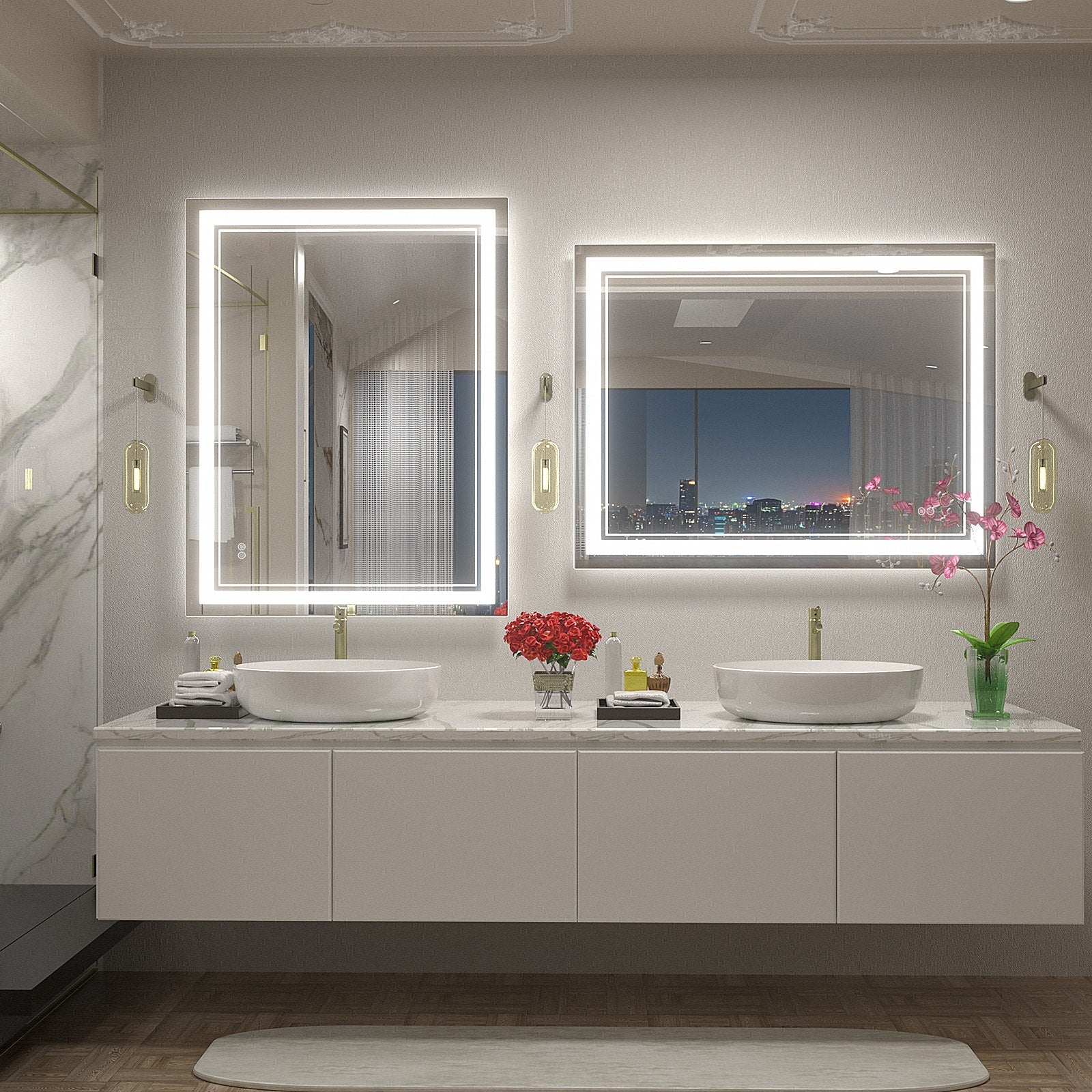 Apmir Frameless LED Anti-fog Bathroom Vanity Mirror in Tempered Glass