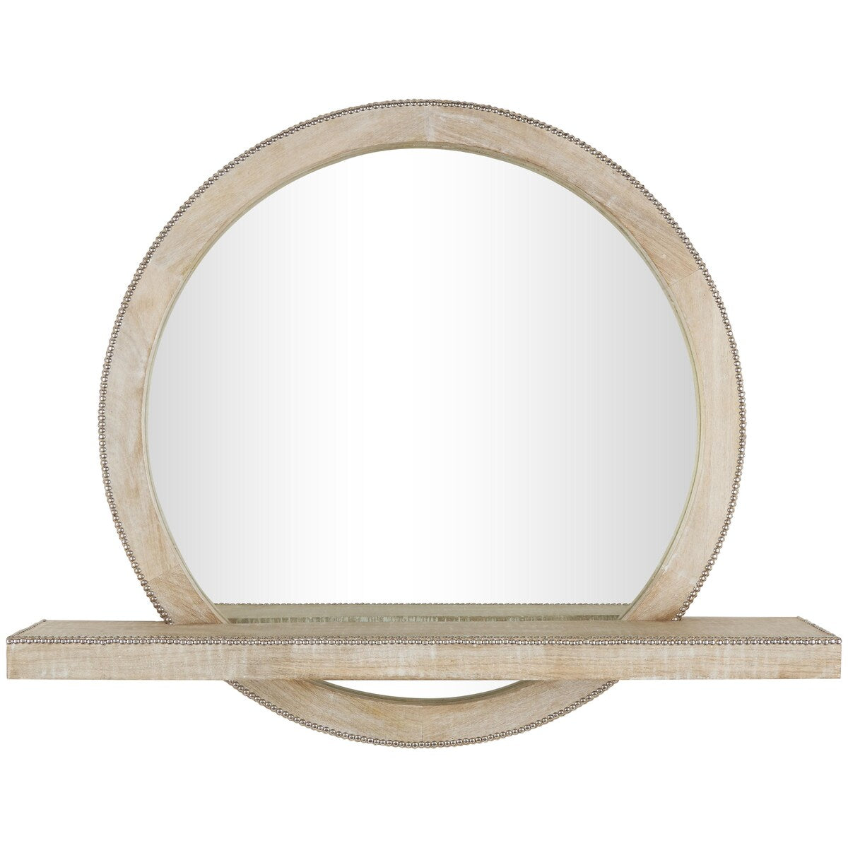 Mango Wood 1 Shelf Room Wall Mirror with Silver Beaded Outline - Light Brown - Roche River Decor