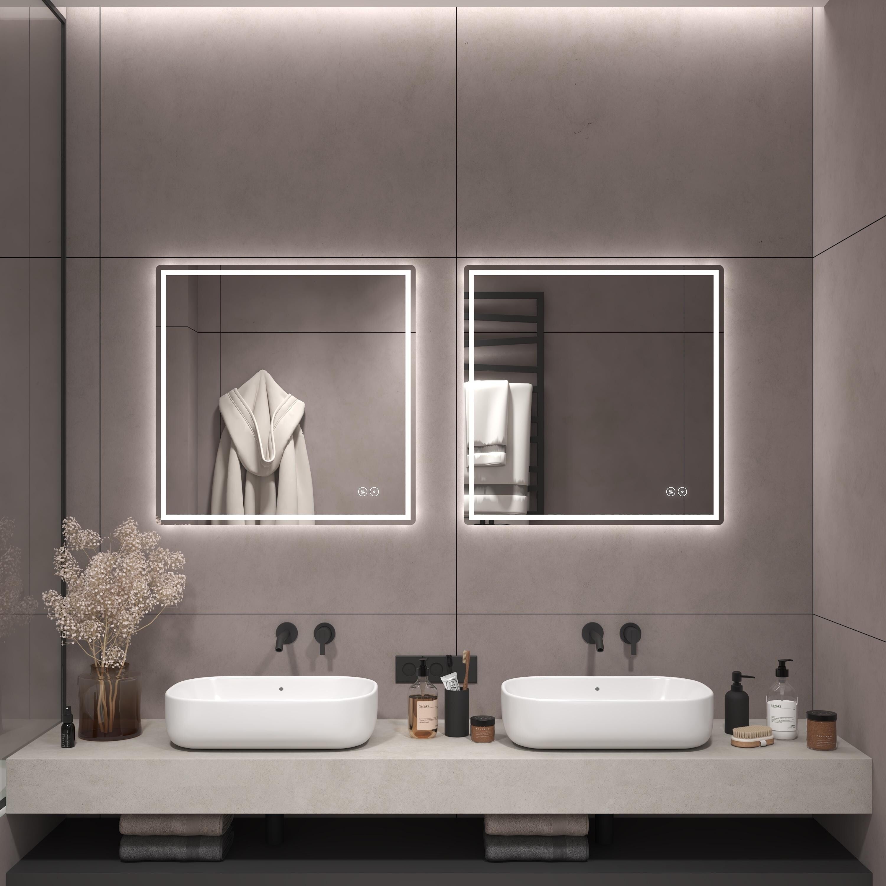 CB HOME LED Bathroom Mirror, Lighted Wall Mounted Mirror, Frameless Vanity Mirror, Anti-Fog, Dimmable,Three Color