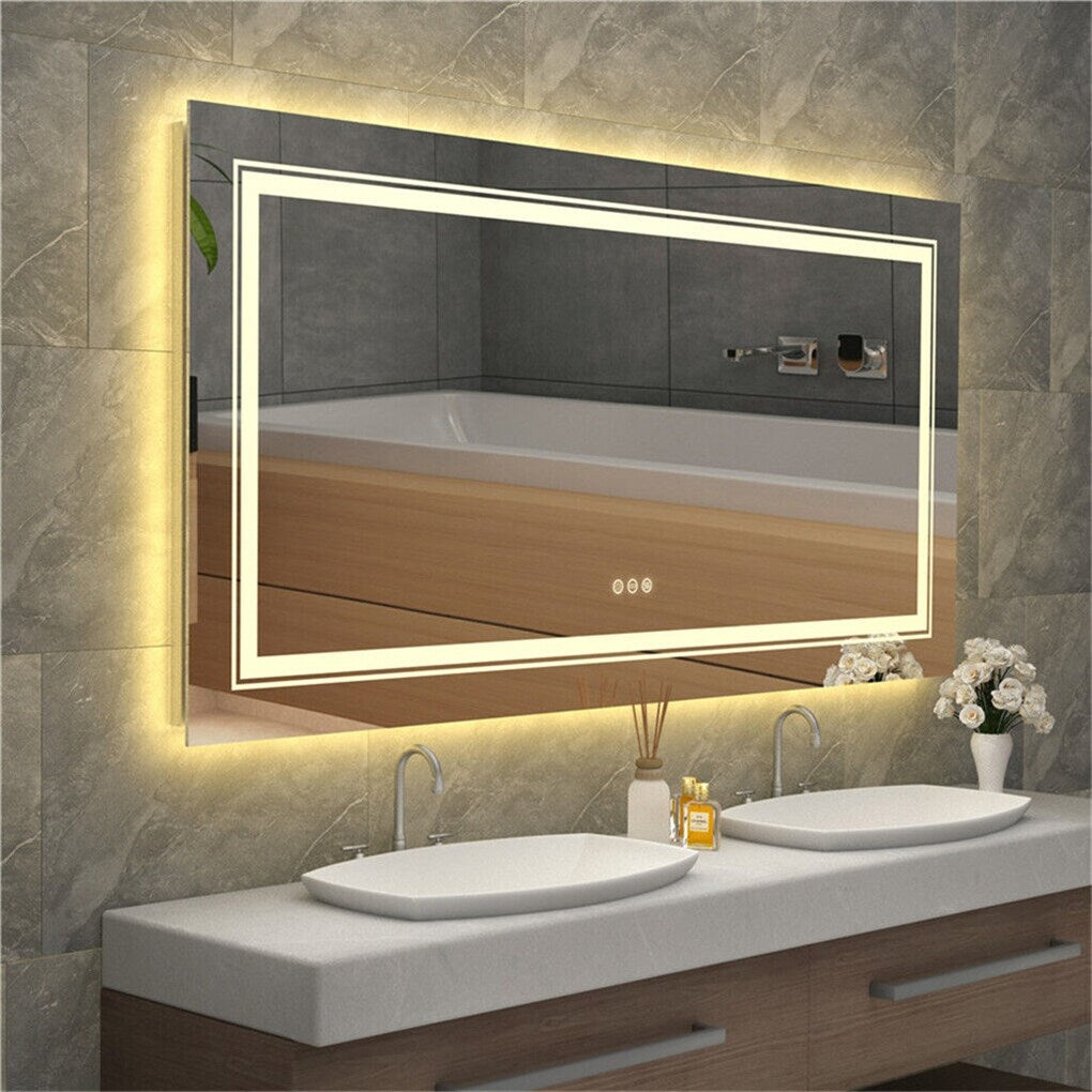 Frameless LED Bathroom Vanity Mirror with Illuminated Lights Anti-fog - 24X48