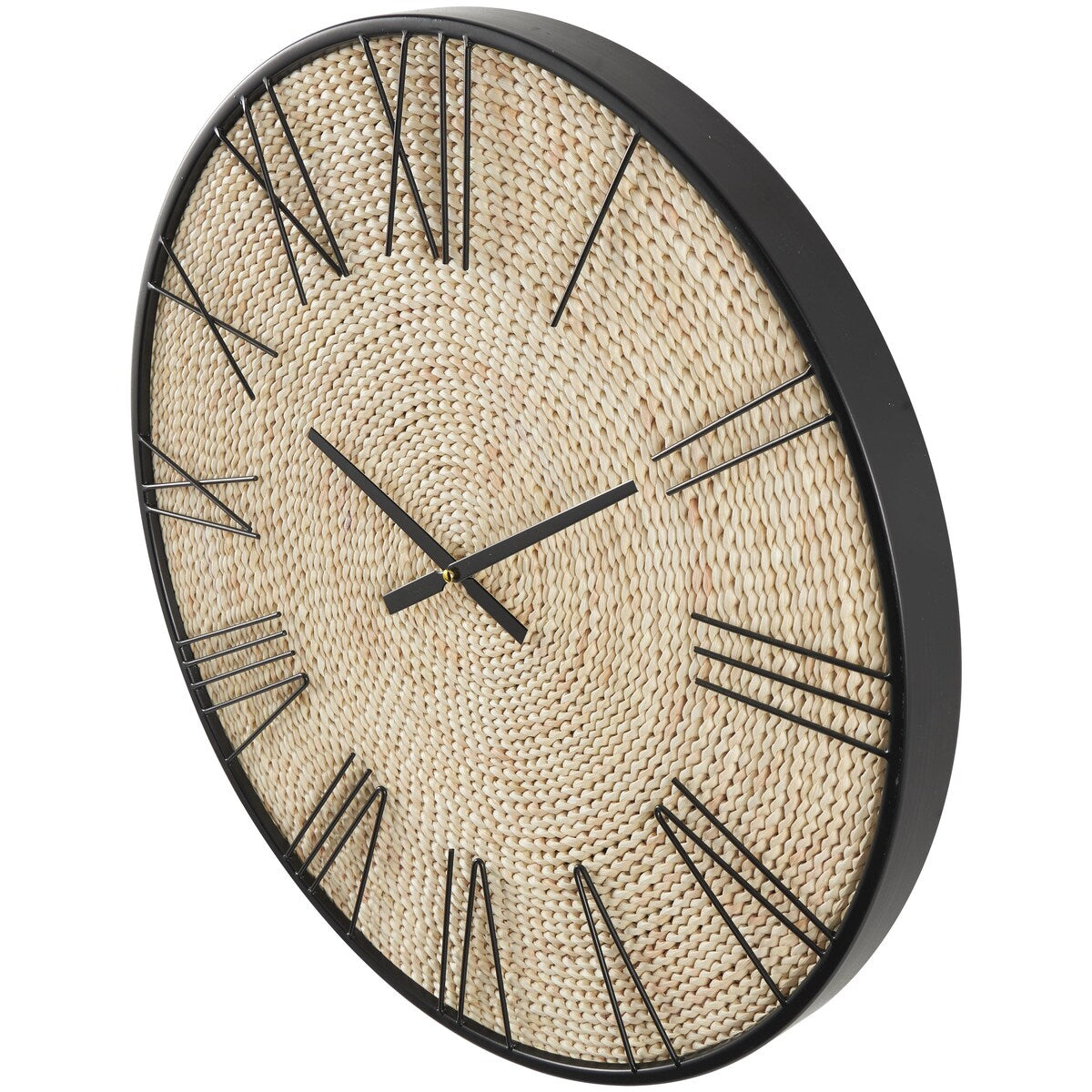 Dried Plant Coiled Decorative Wall Clock with Black Metal Frame - Brown - Roche River Decor