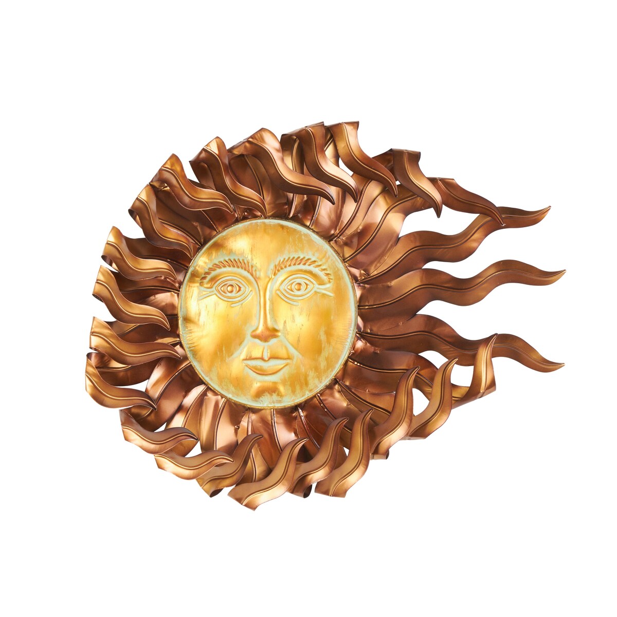 Metal Sun Home Wall Decor with Gold Sun Face and Folded Wavy Rays - Copper - Roche River Decor