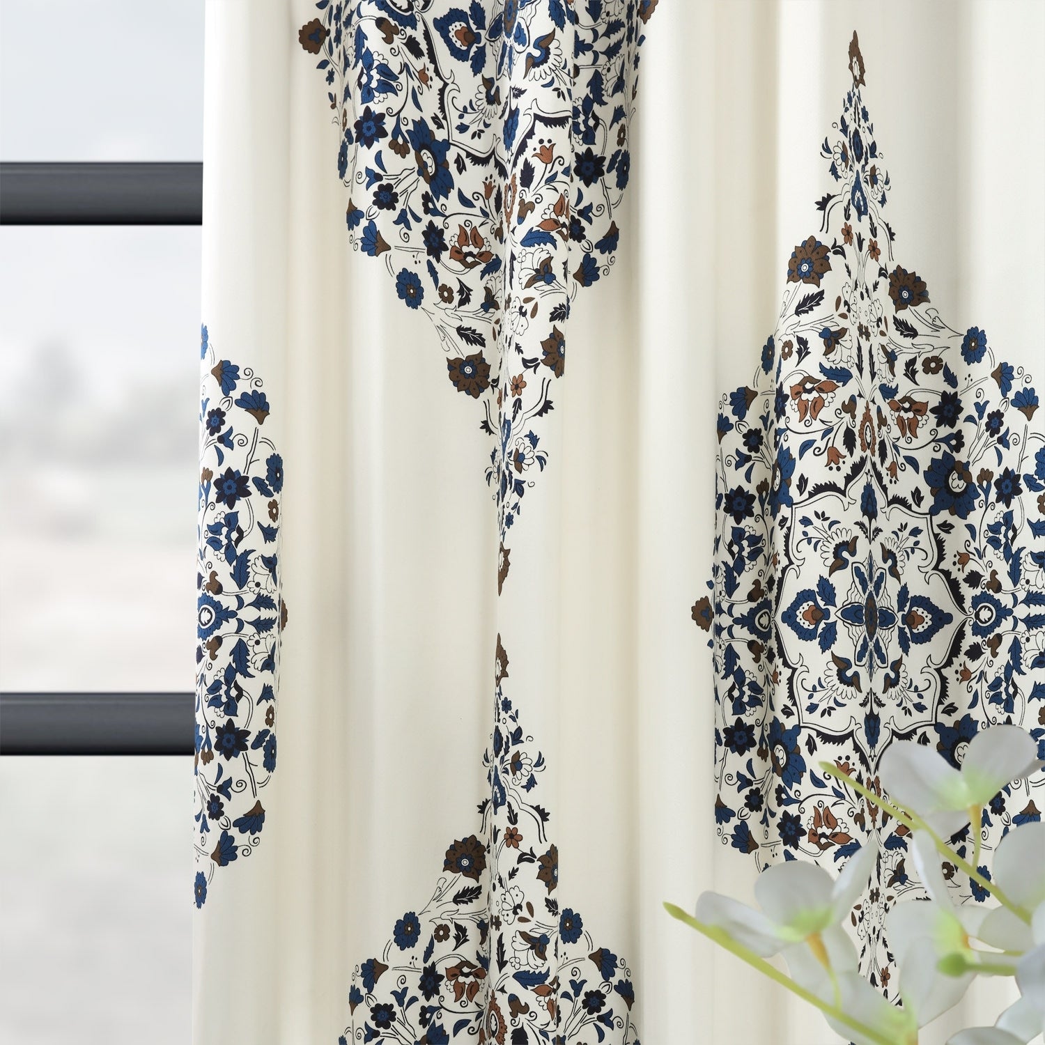 Exclusive Fabrics Medallion Damask Printed Cotton Room Darkening Window Curtains (1 Panel)