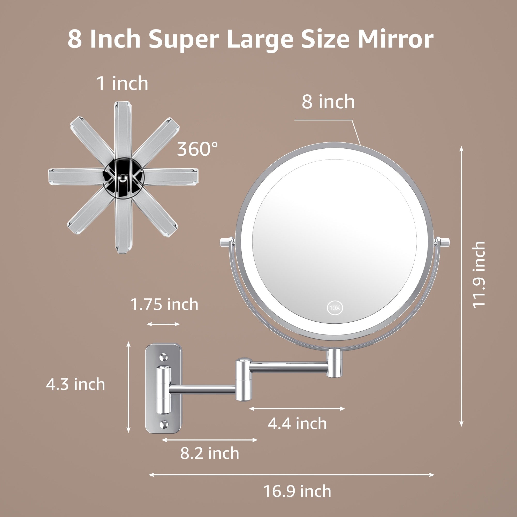 Yulika Plug-in Wall Mounted Makeup Mirror Magnifying Mirror with Light 1X/10X or 1X/7X