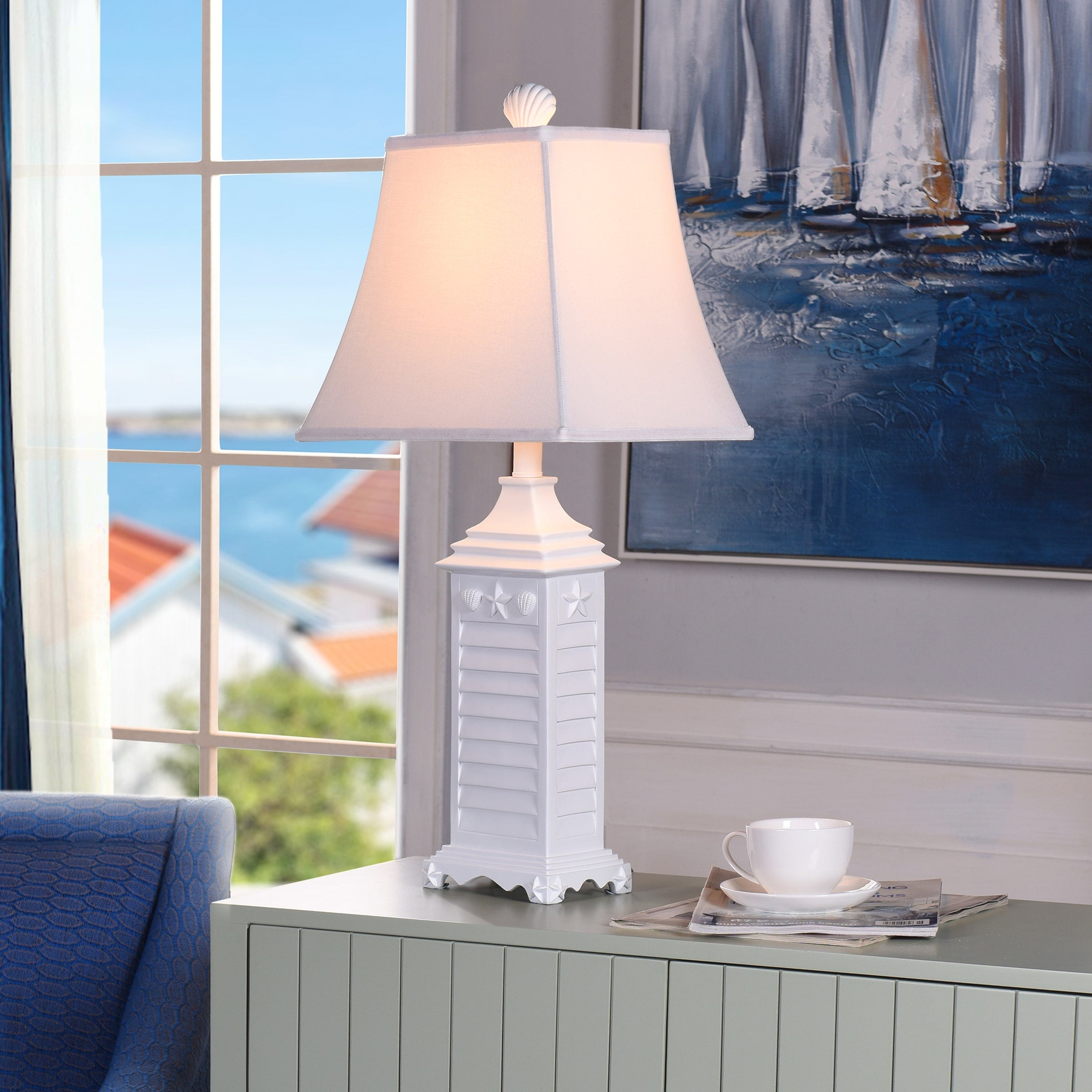 StyleCraft White Of Monterey Table Lamp - White Softback Fabric Shade